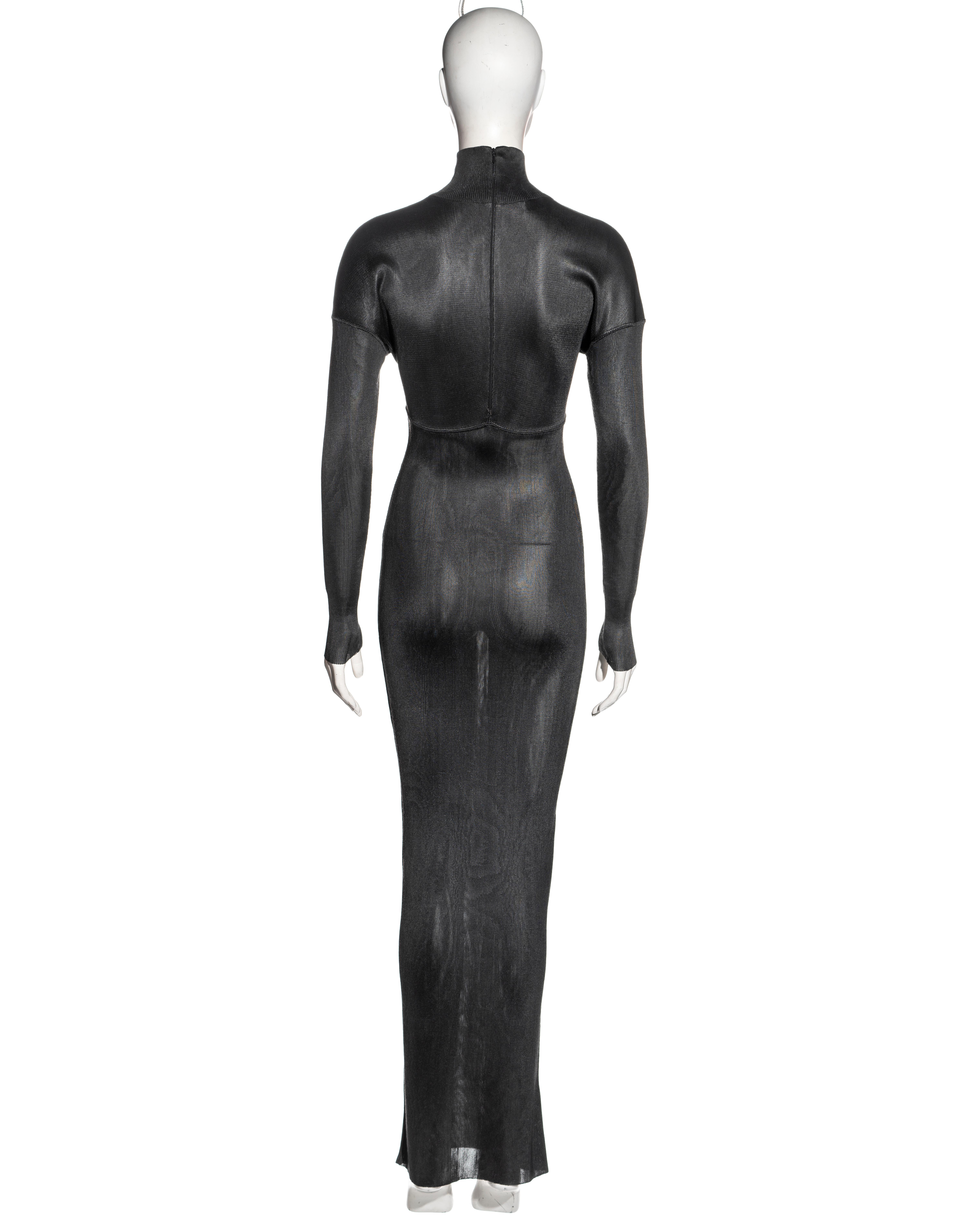Azzedine Alaia charcoal acetate knit figure-hugging floor-length dress, fw 1986 For Sale 4
