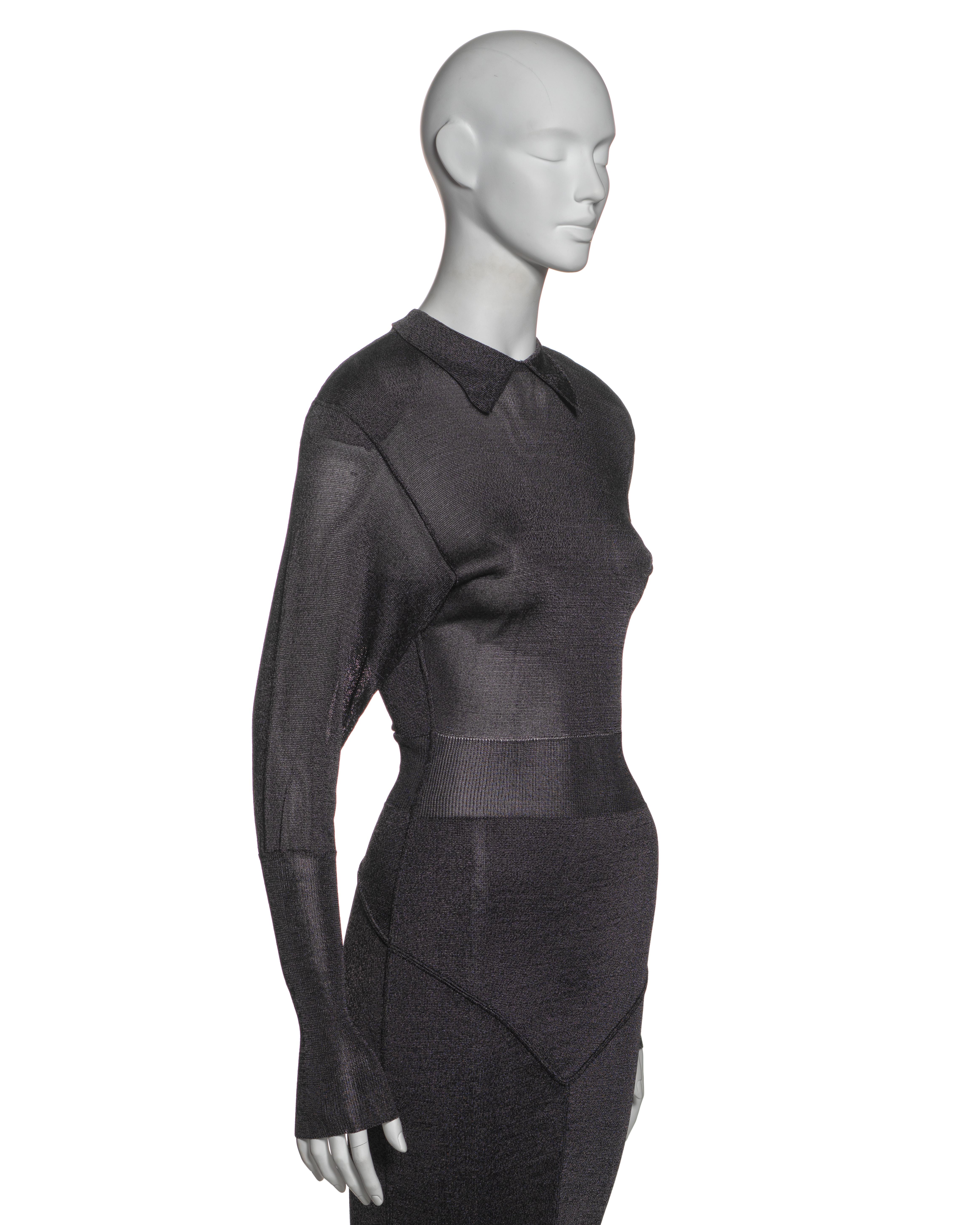 Azzedine Alaia - Vestito Bodycon in viscosa lavorato a maglia grigio antracite, FW 1985 in vendita 5