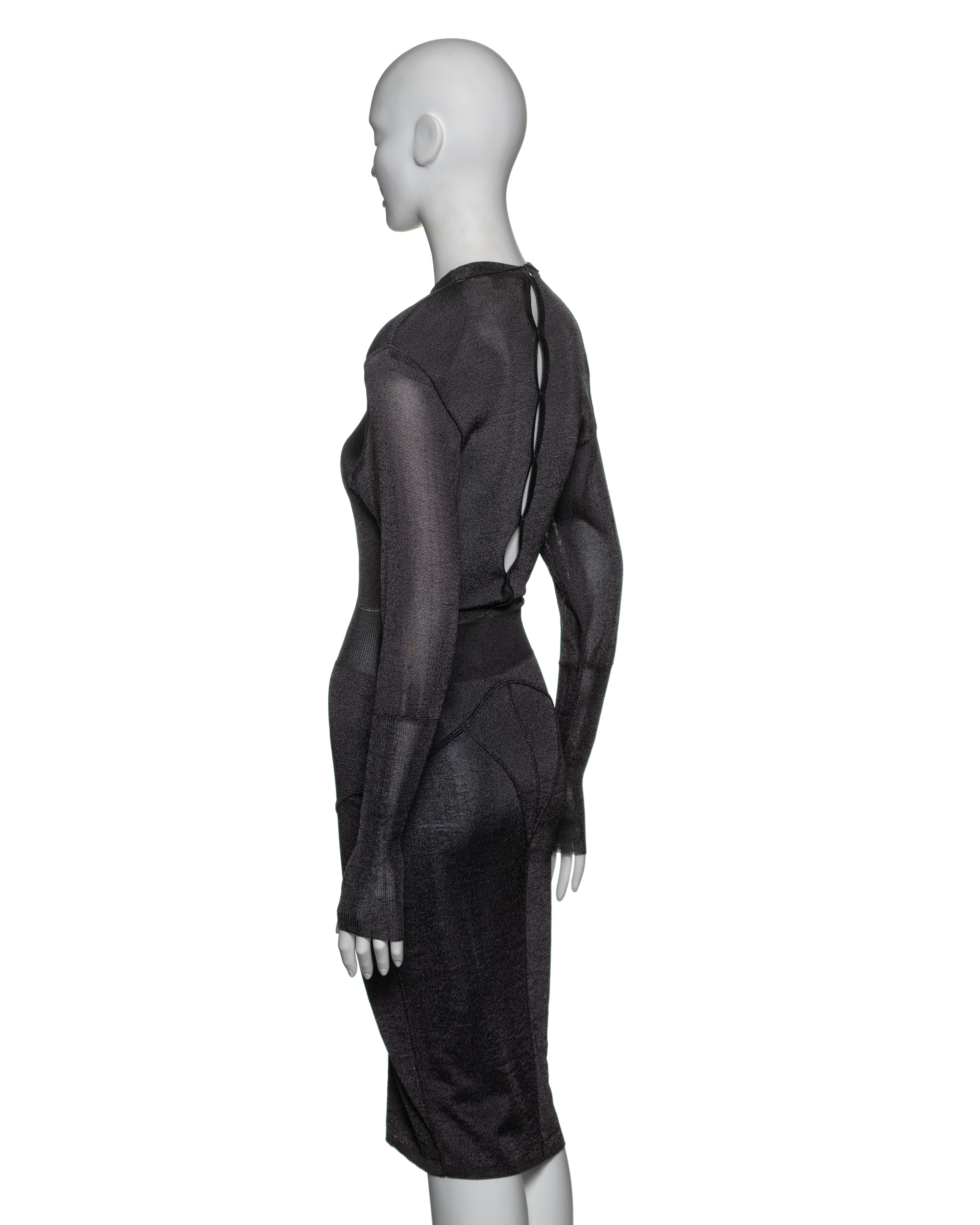 Azzedine Alaia - Vestito Bodycon in viscosa lavorato a maglia grigio antracite, FW 1985 in vendita 6