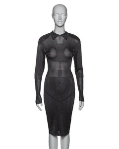 Azzedine Alaia Charcoal Grey Knitted Viscose Bodycon Dress, FW 1985