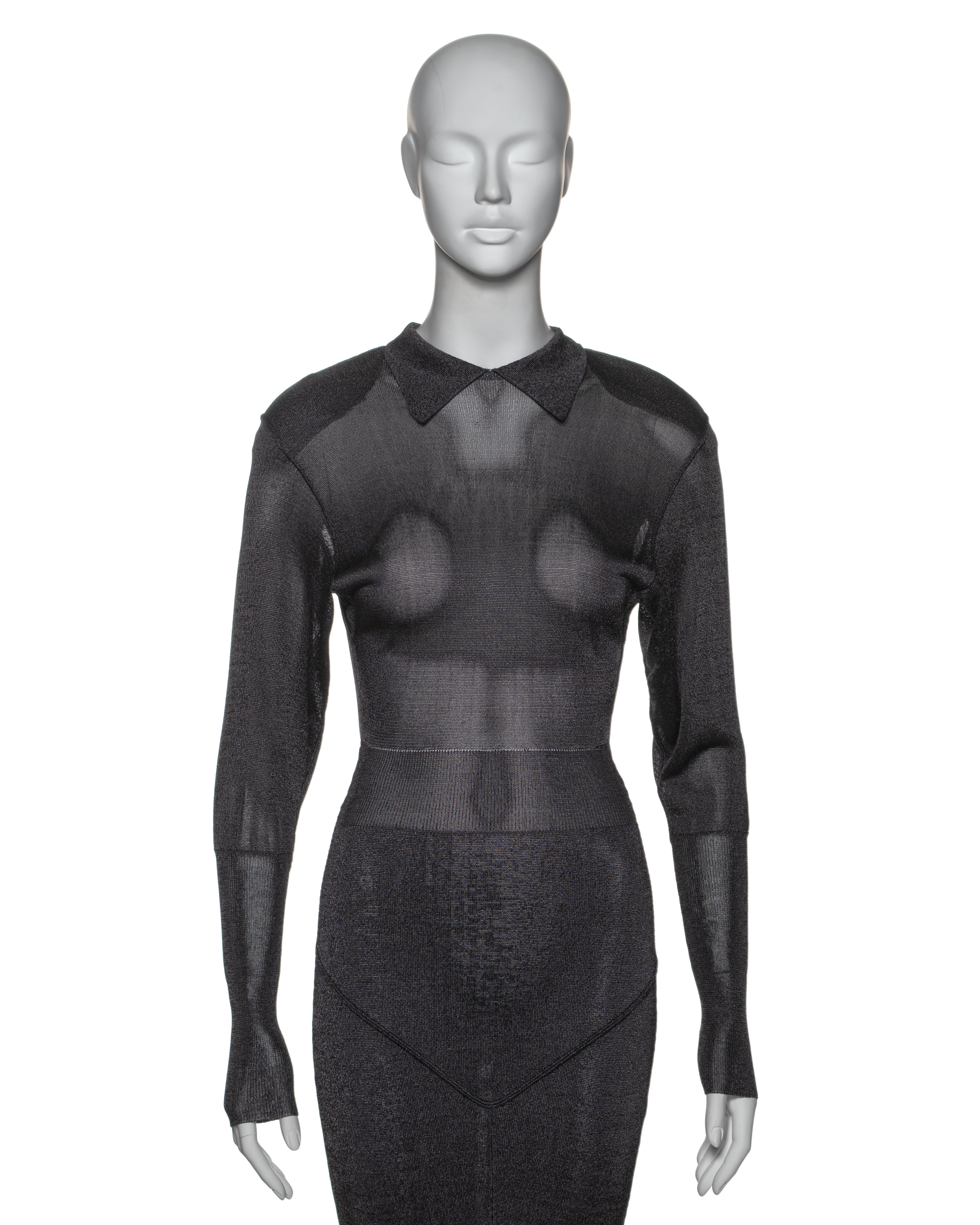 Nero Azzedine Alaia - Vestito Bodycon in viscosa lavorato a maglia grigio antracite, FW 1985 in vendita