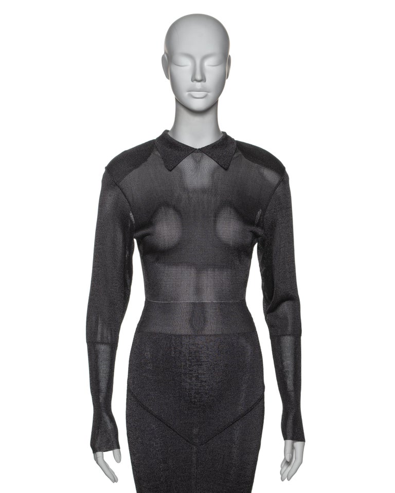 Azzedine Alaia Charcoal Grey Knitted Viscose Bodycon Dress, FW 1985 For Sale at 1stDibs Azzedine Alaia Charcoal Grey Knitted Viscose Bodycon Dress, FW 1985 For Sale at 1stDibs