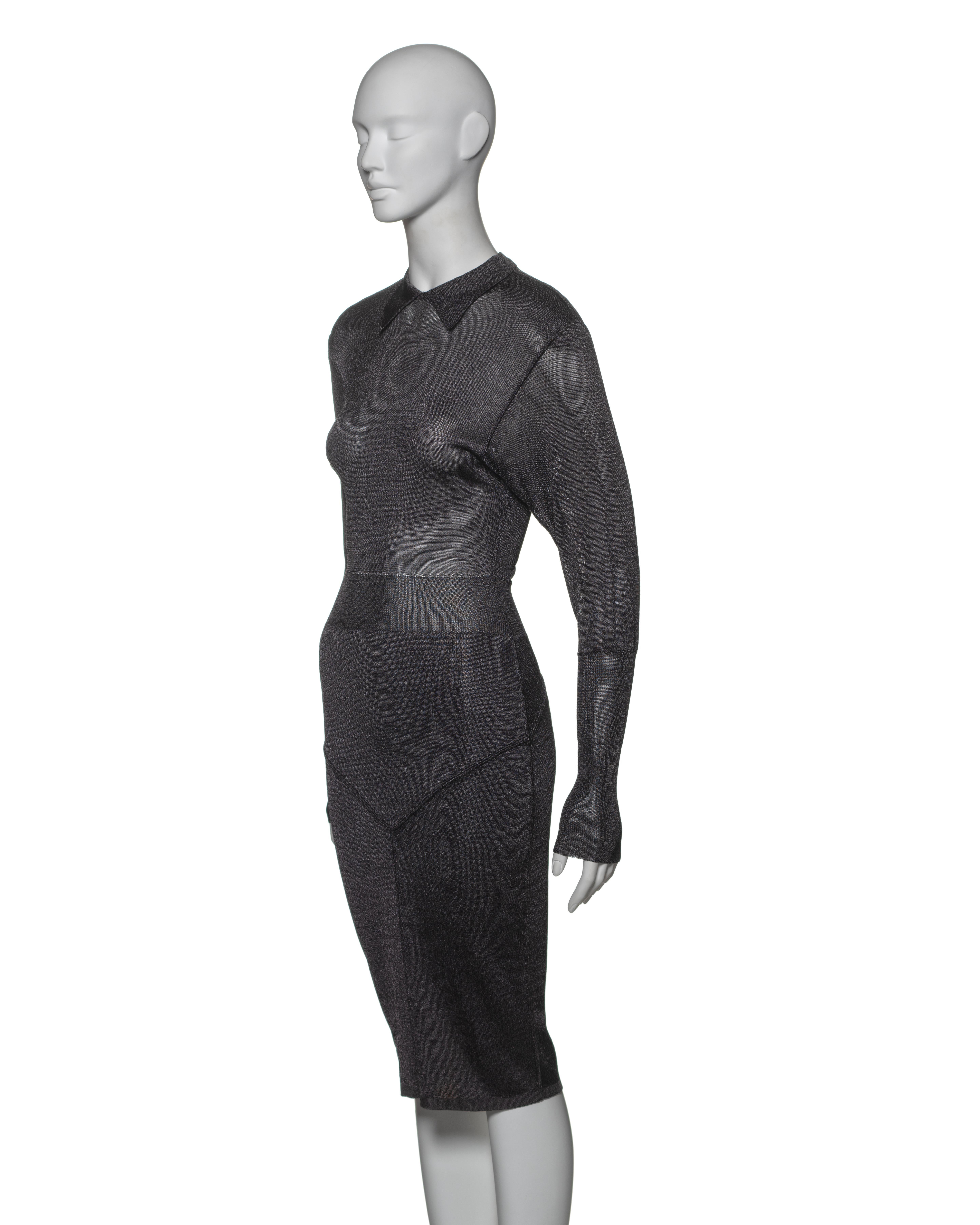 Azzedine Alaia - Vestito Bodycon in viscosa lavorato a maglia grigio antracite, FW 1985 In condizioni buone in vendita a London, GB