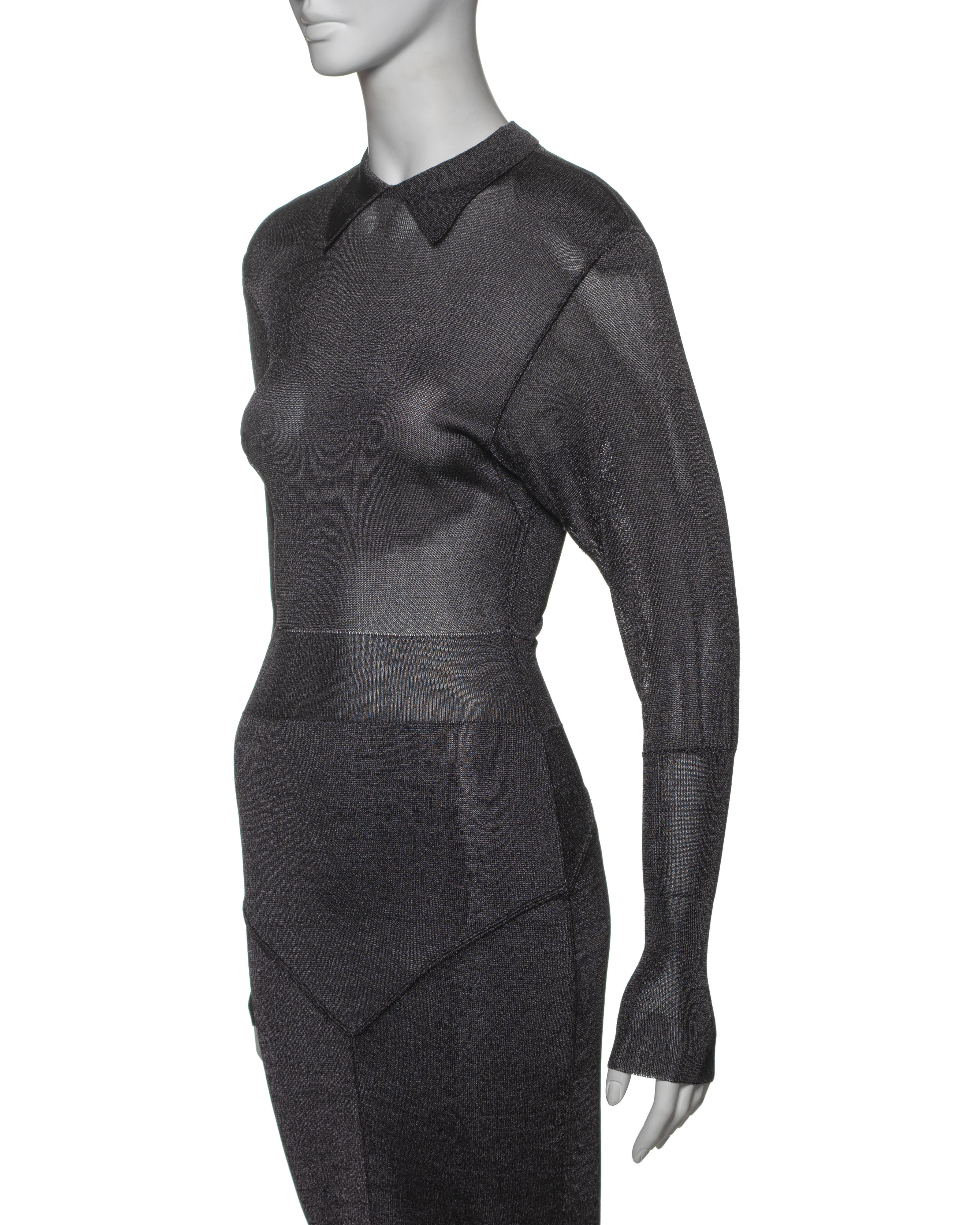 Donna Azzedine Alaia - Vestito Bodycon in viscosa lavorato a maglia grigio antracite, FW 1985 in vendita