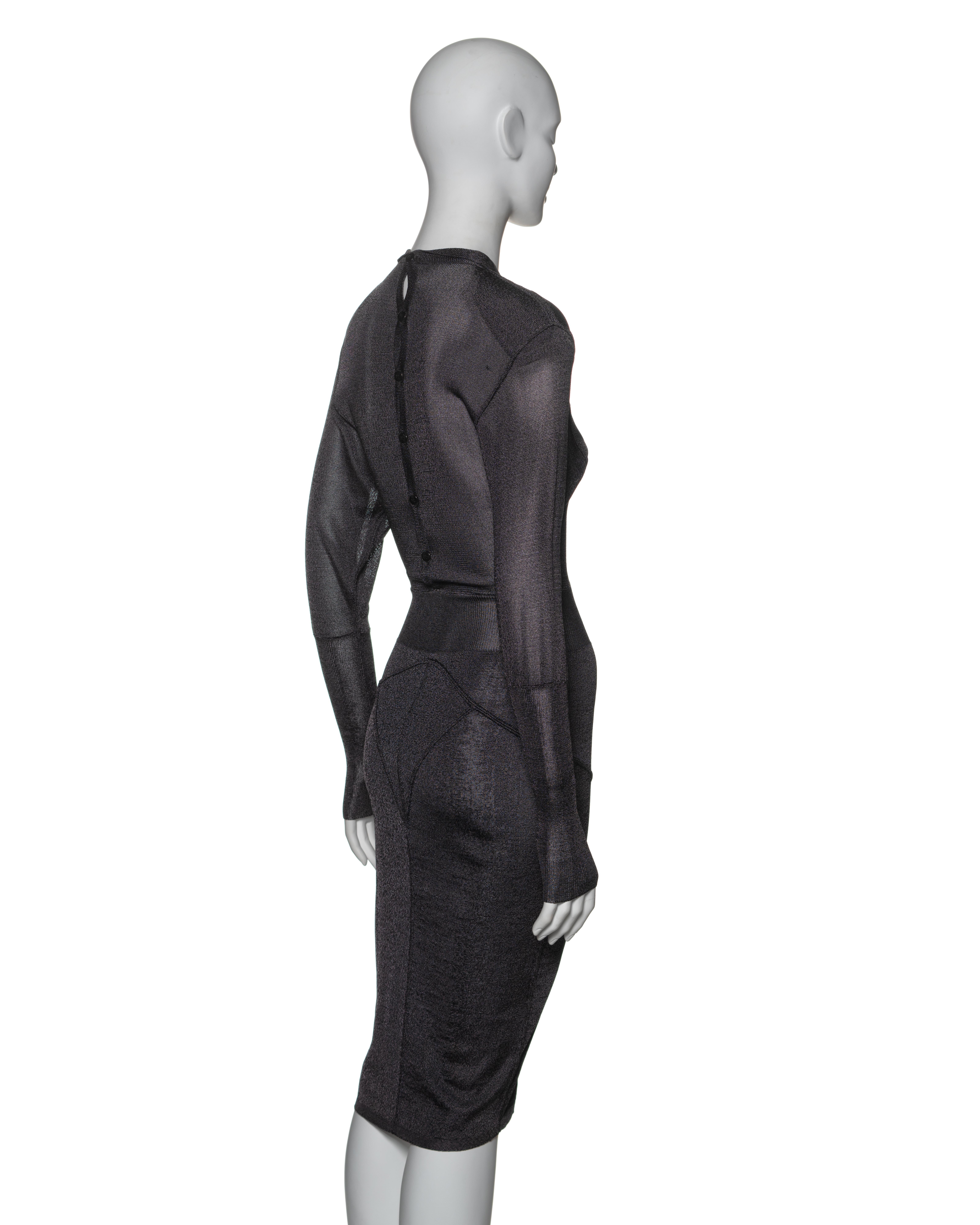 Azzedine Alaia - Vestito Bodycon in viscosa lavorato a maglia grigio antracite, FW 1985 in vendita 1