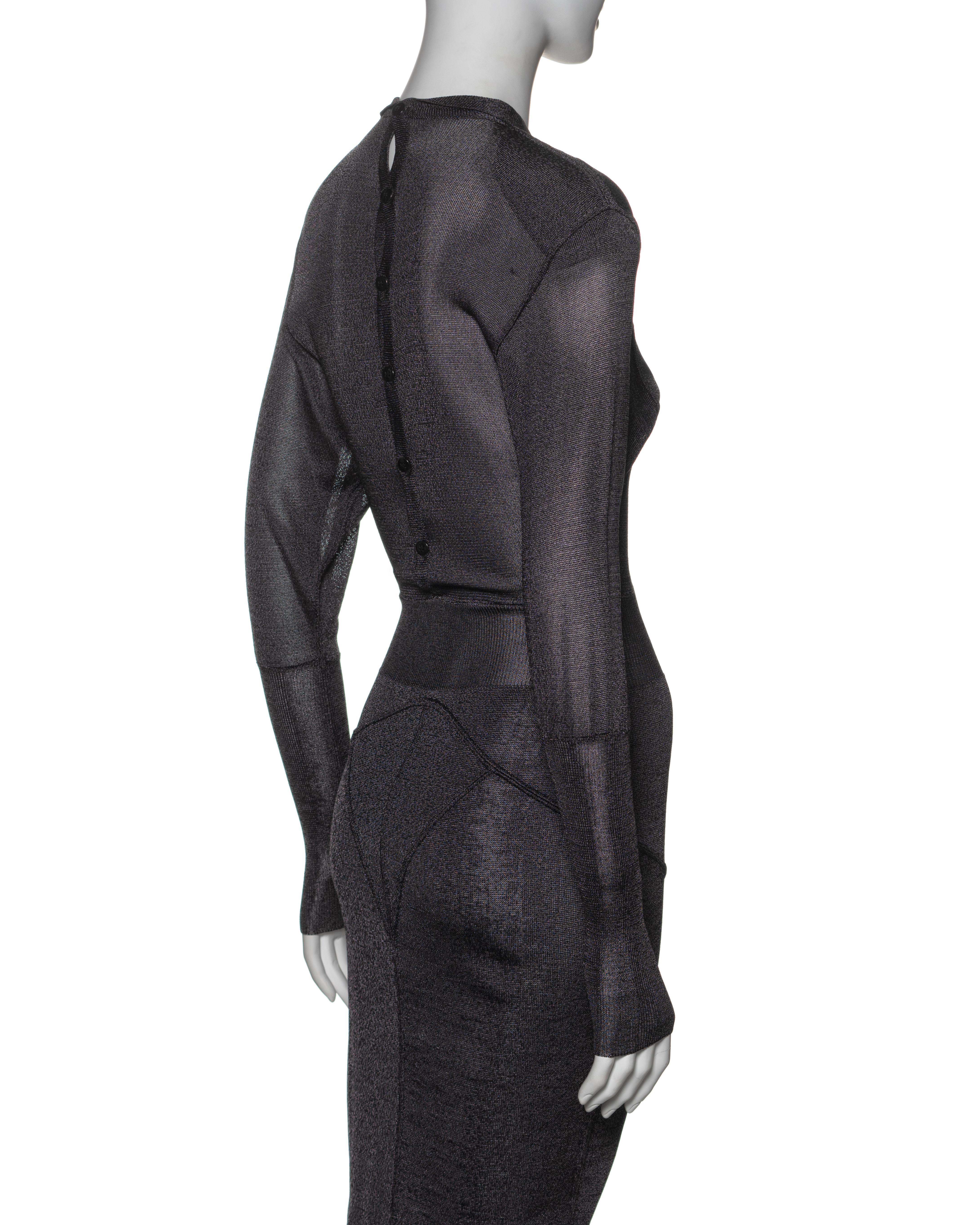 Azzedine Alaia - Vestito Bodycon in viscosa lavorato a maglia grigio antracite, FW 1985 in vendita 2