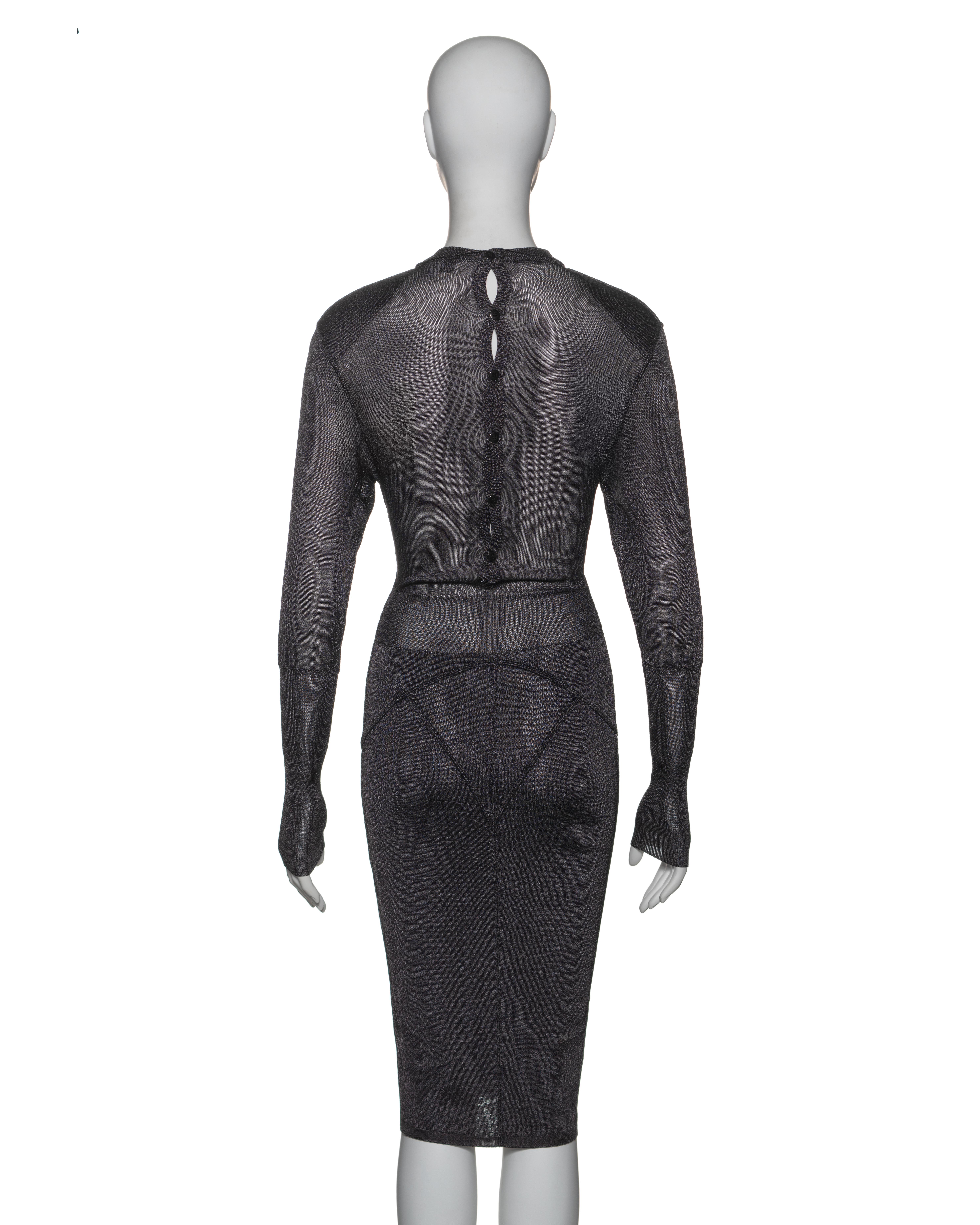 Azzedine Alaia - Vestito Bodycon in viscosa lavorato a maglia grigio antracite, FW 1985 in vendita 3