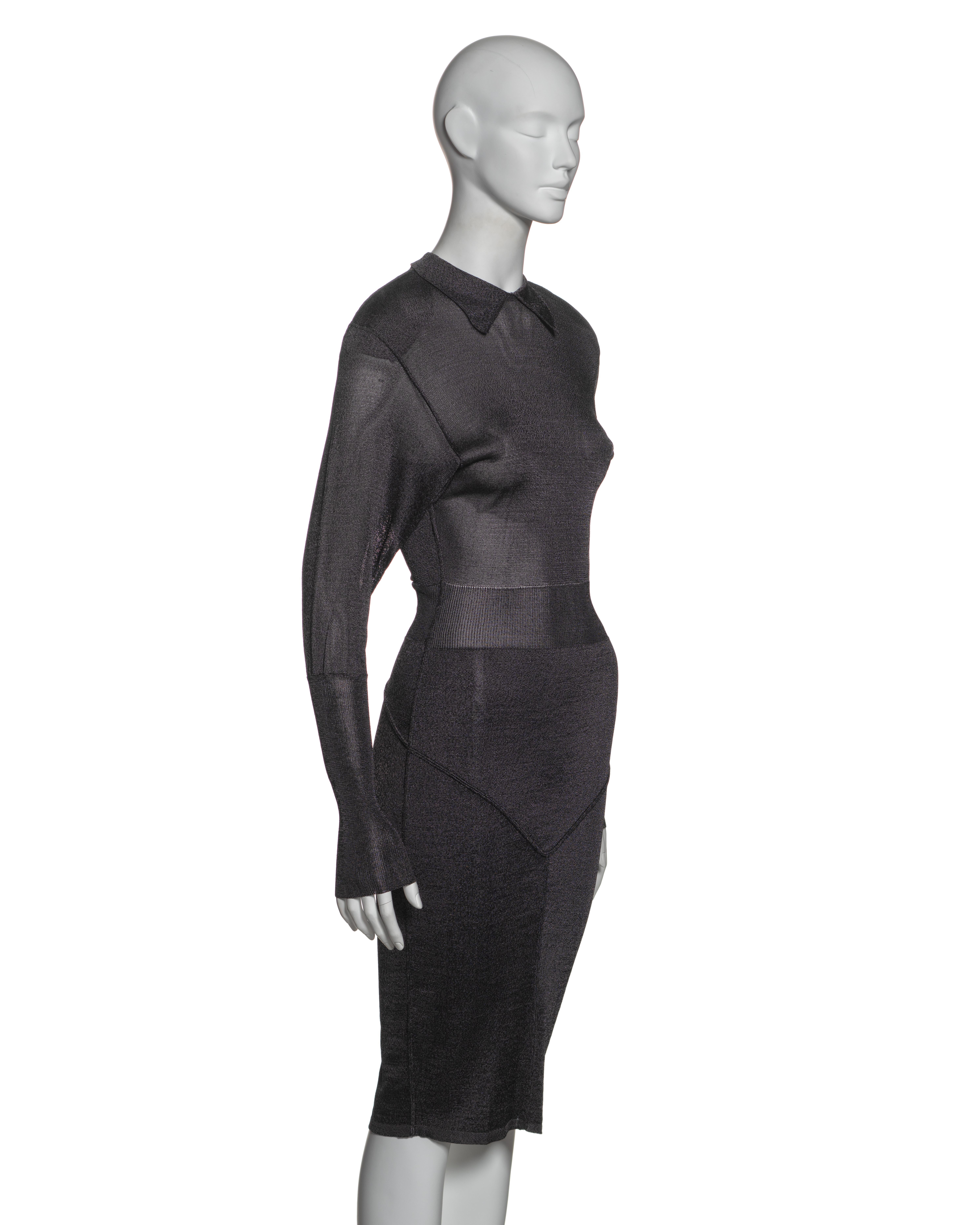 Azzedine Alaia - Vestito Bodycon in viscosa lavorato a maglia grigio antracite, FW 1985 in vendita 4