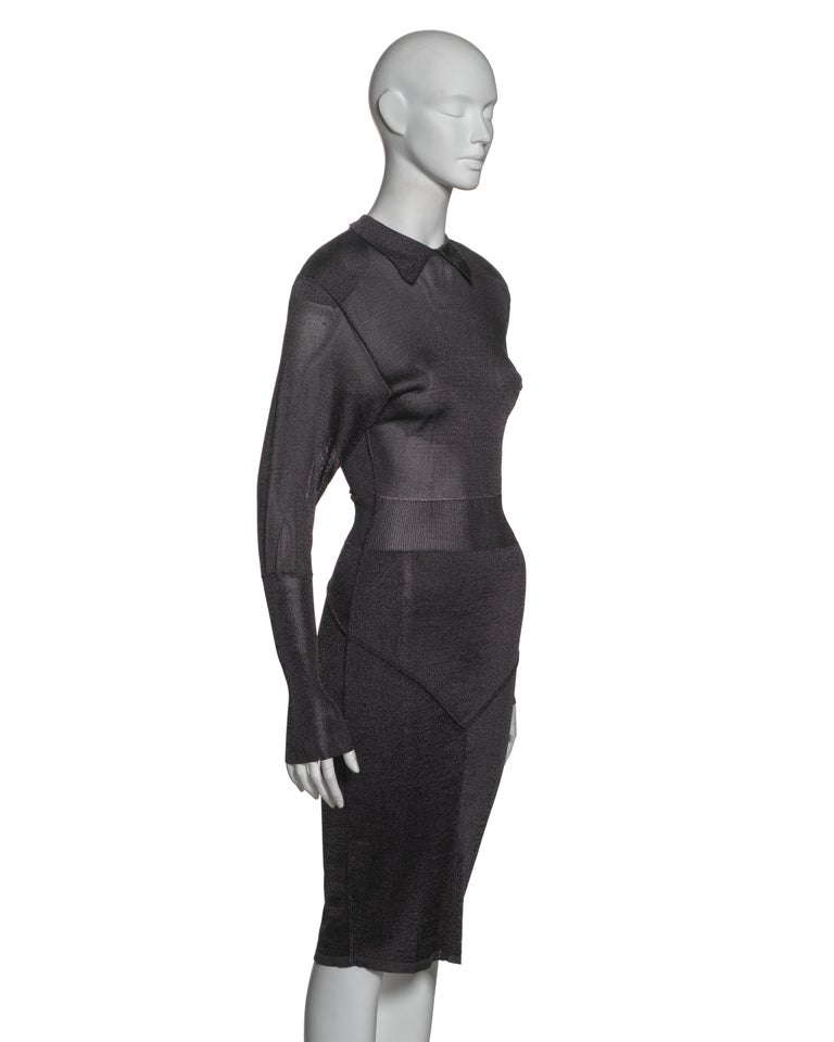 azzedine alaia bodycon dress Vintage 1992 Azzedine Alaia Documented Red Stretch Knit Cold-Shoulder  Bodycon Maxi Dress