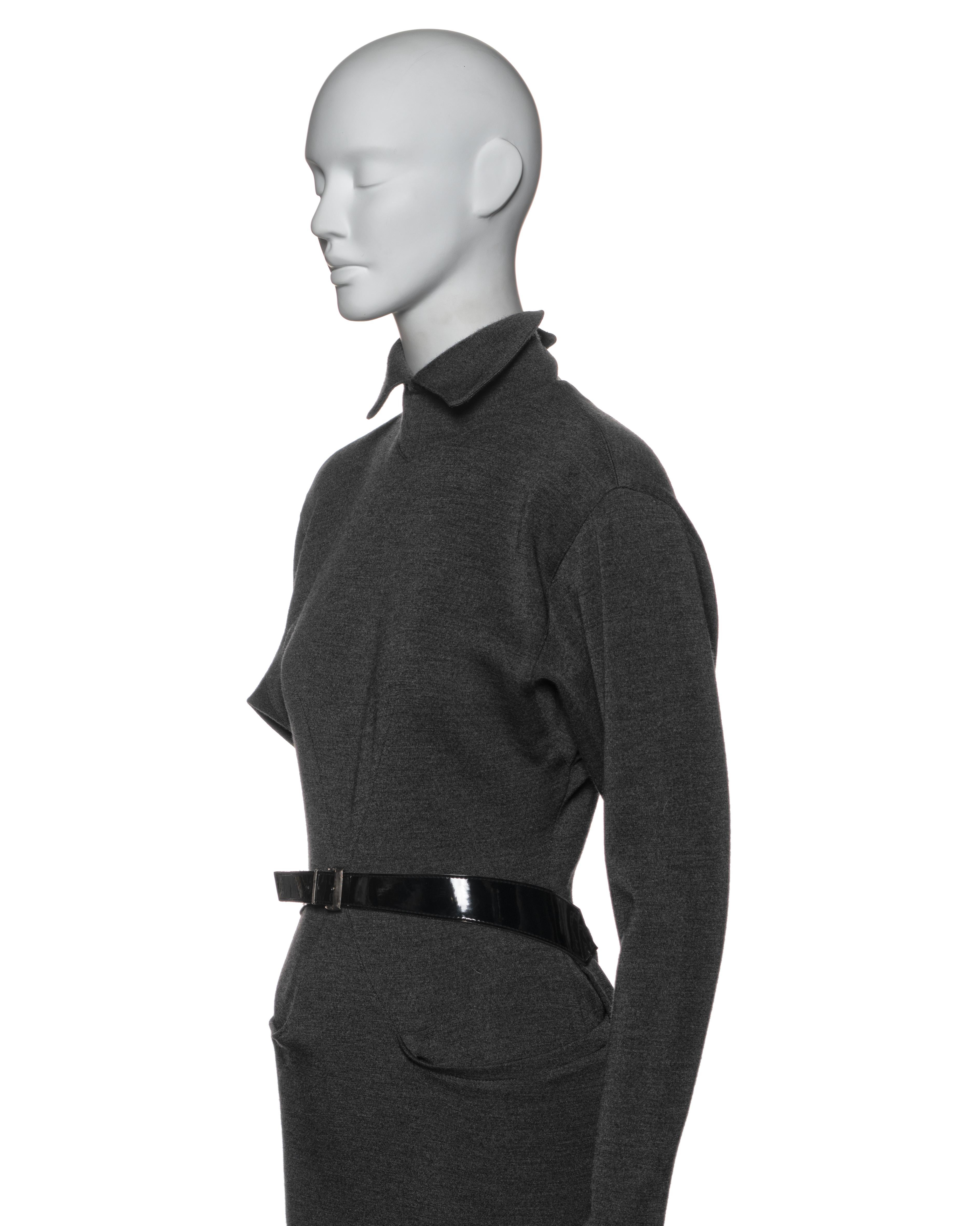 Azzedine Alaia Charcoal Grey Wool Wrap Dress with Belted Waist, FW 1983 For Sale 8