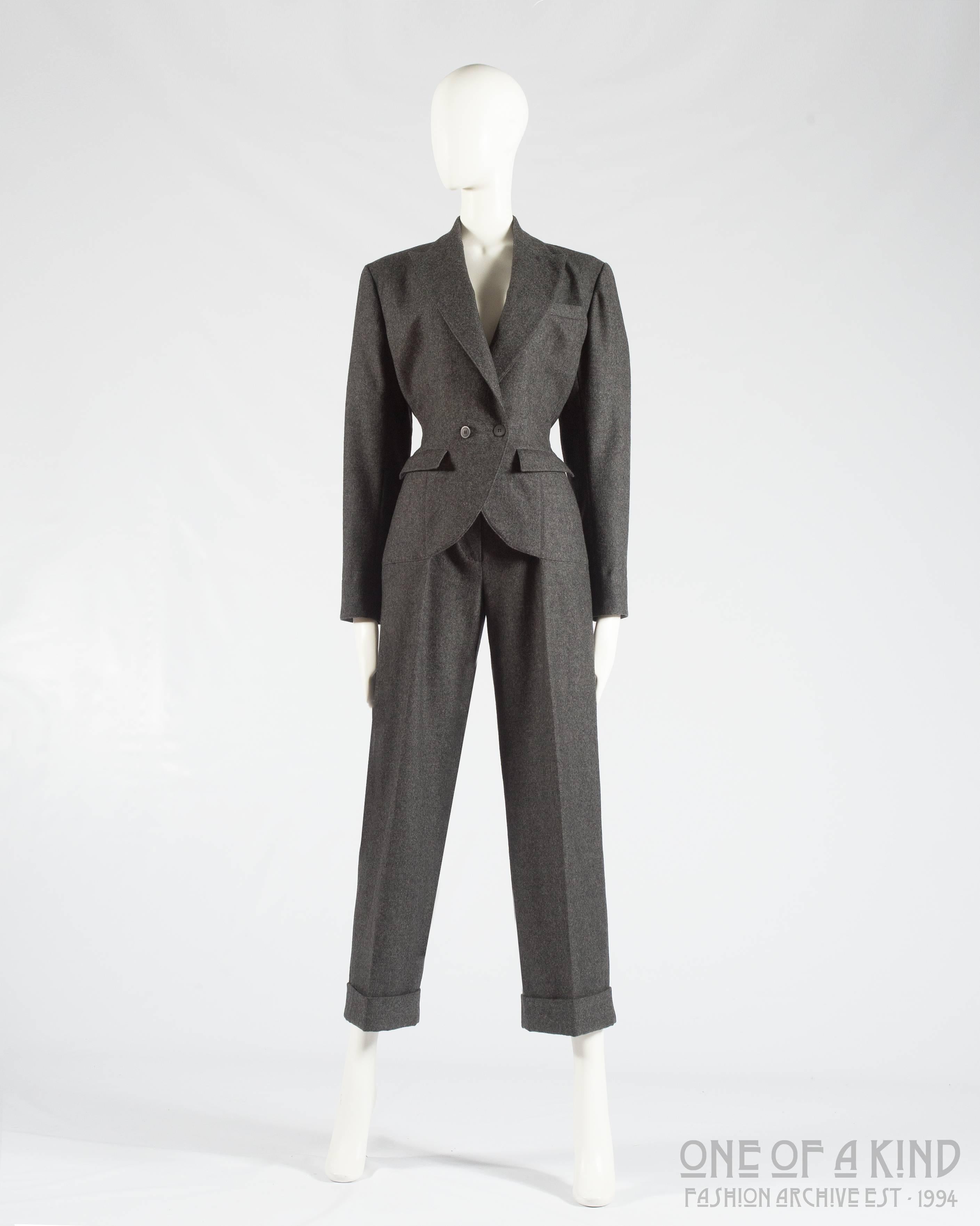 Azzedine Alaia charcoal wool double breasted jumpsuit in the style of a suit 

Autumn-Winter 1987