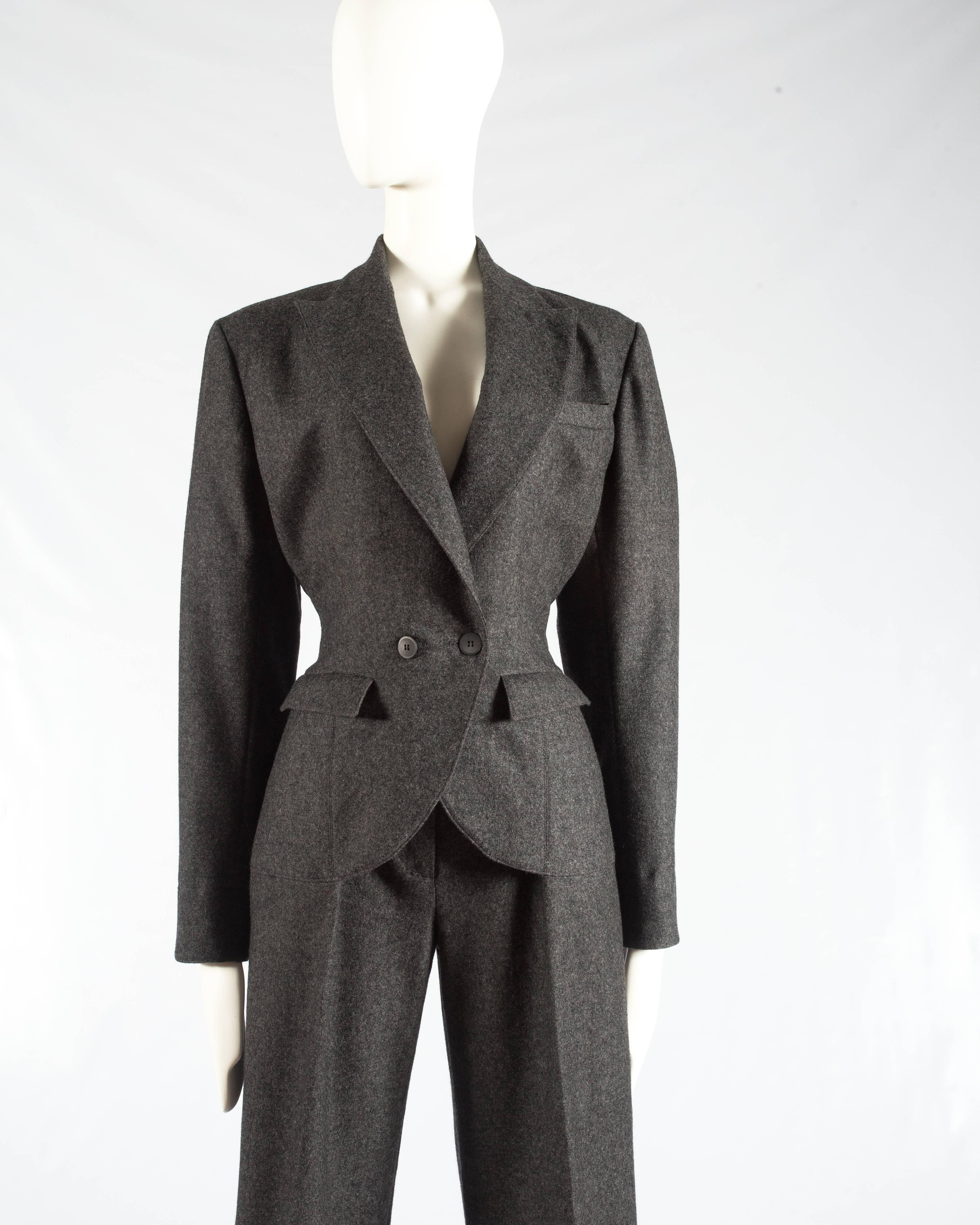 Black Azzedine Alaia charcoal wool double breasted jumpsuit, A/W 1987 