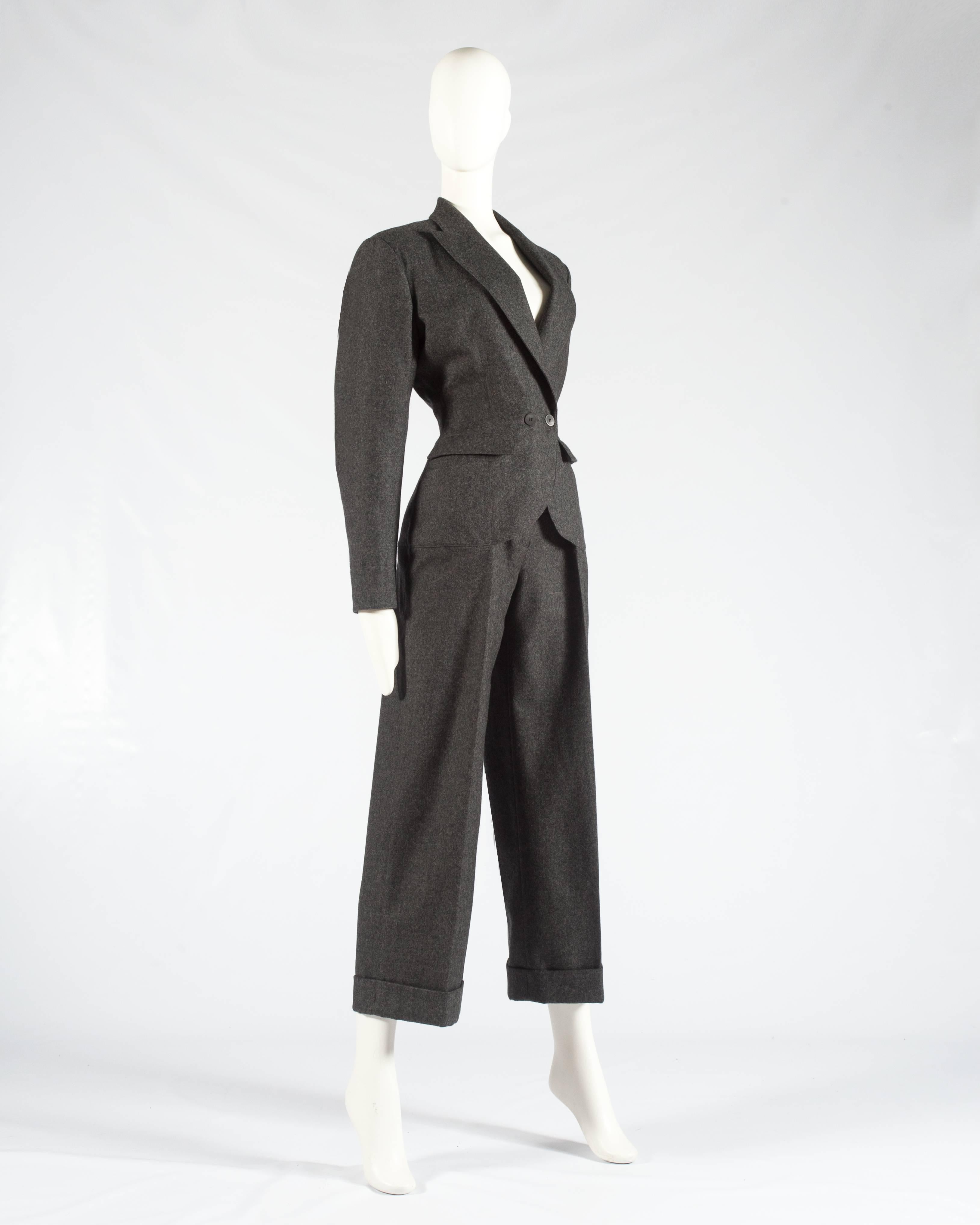 Women's Azzedine Alaia charcoal wool double breasted jumpsuit, A/W 1987 
