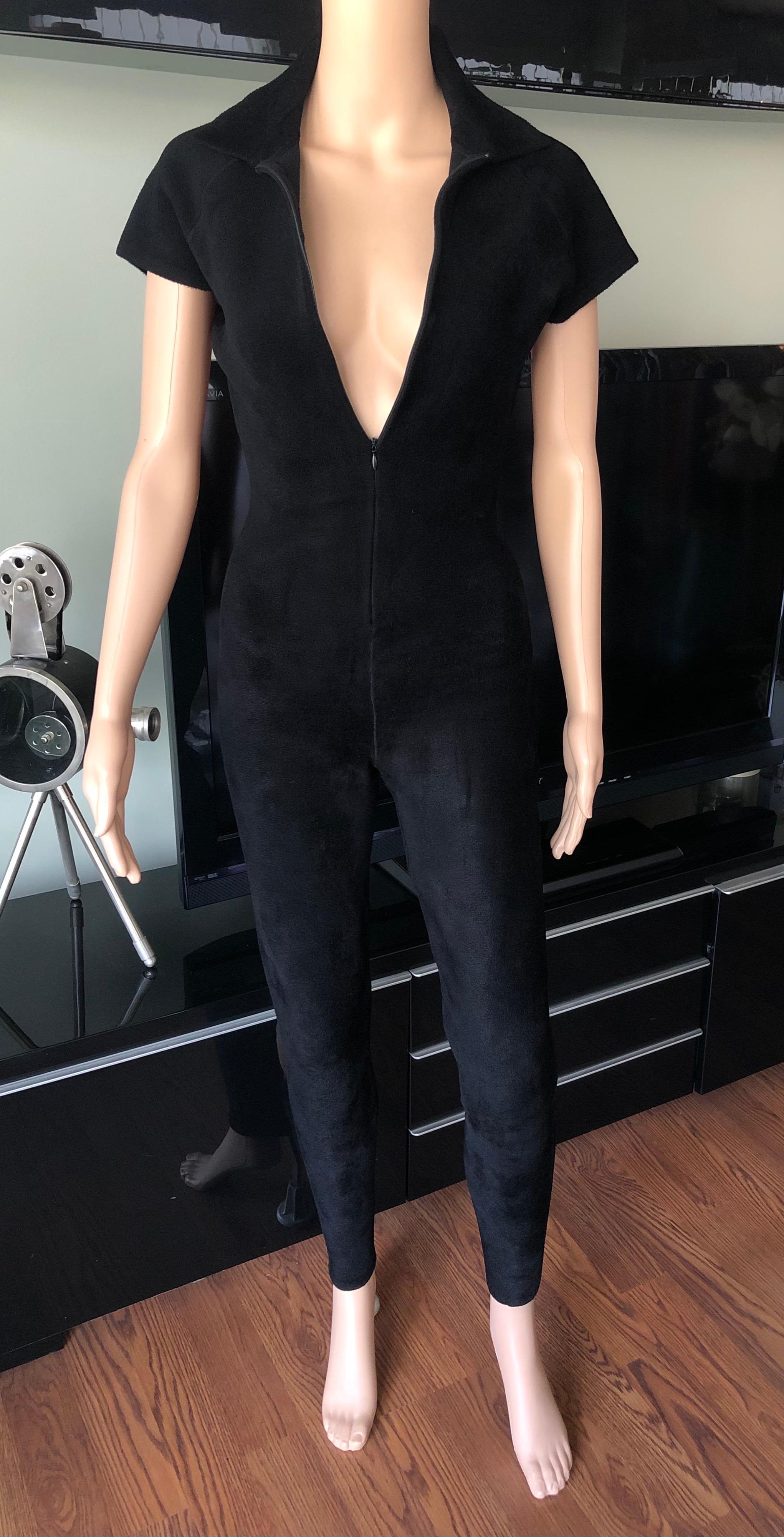 Nero Azzedine Alaia Tuta in ciniglia Bodycon Playsuit Catsuit Jumpsuit