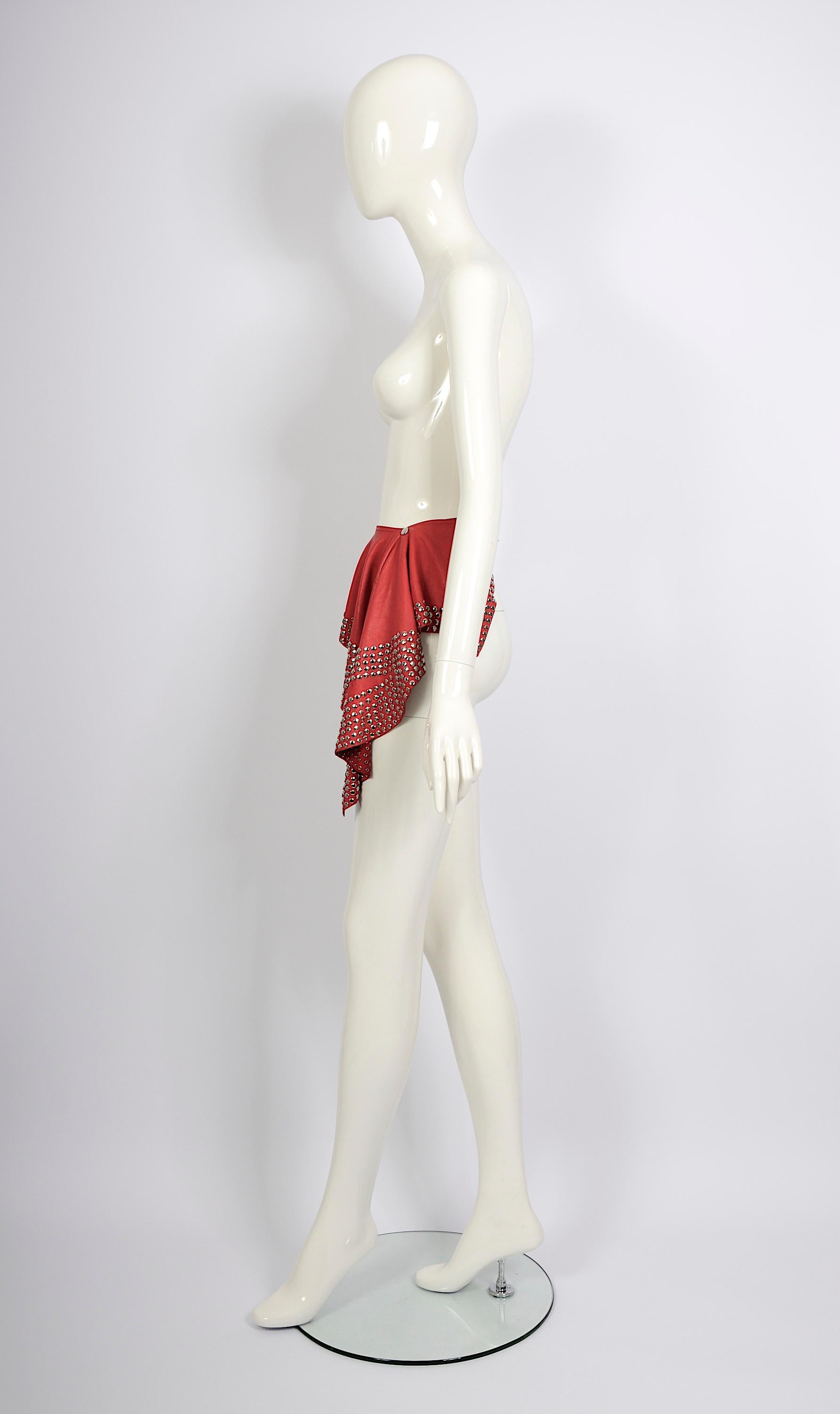 Azzedine Alaia circa 1981 collectors studded embellished red leather belt skirt For Sale 6
