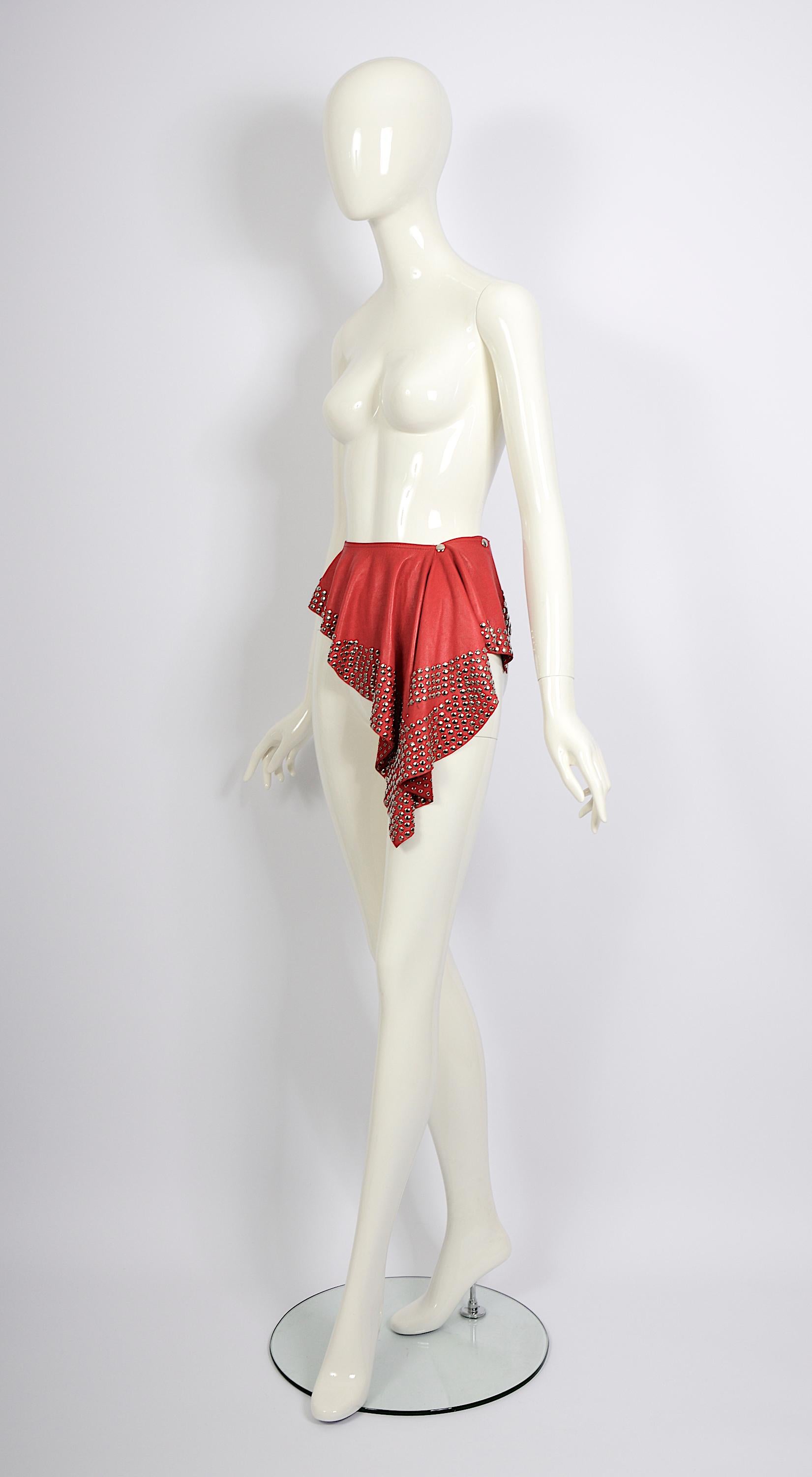 Azzedine Alaia circa 1981 collectors studded embellished red leather belt skirt For Sale 7