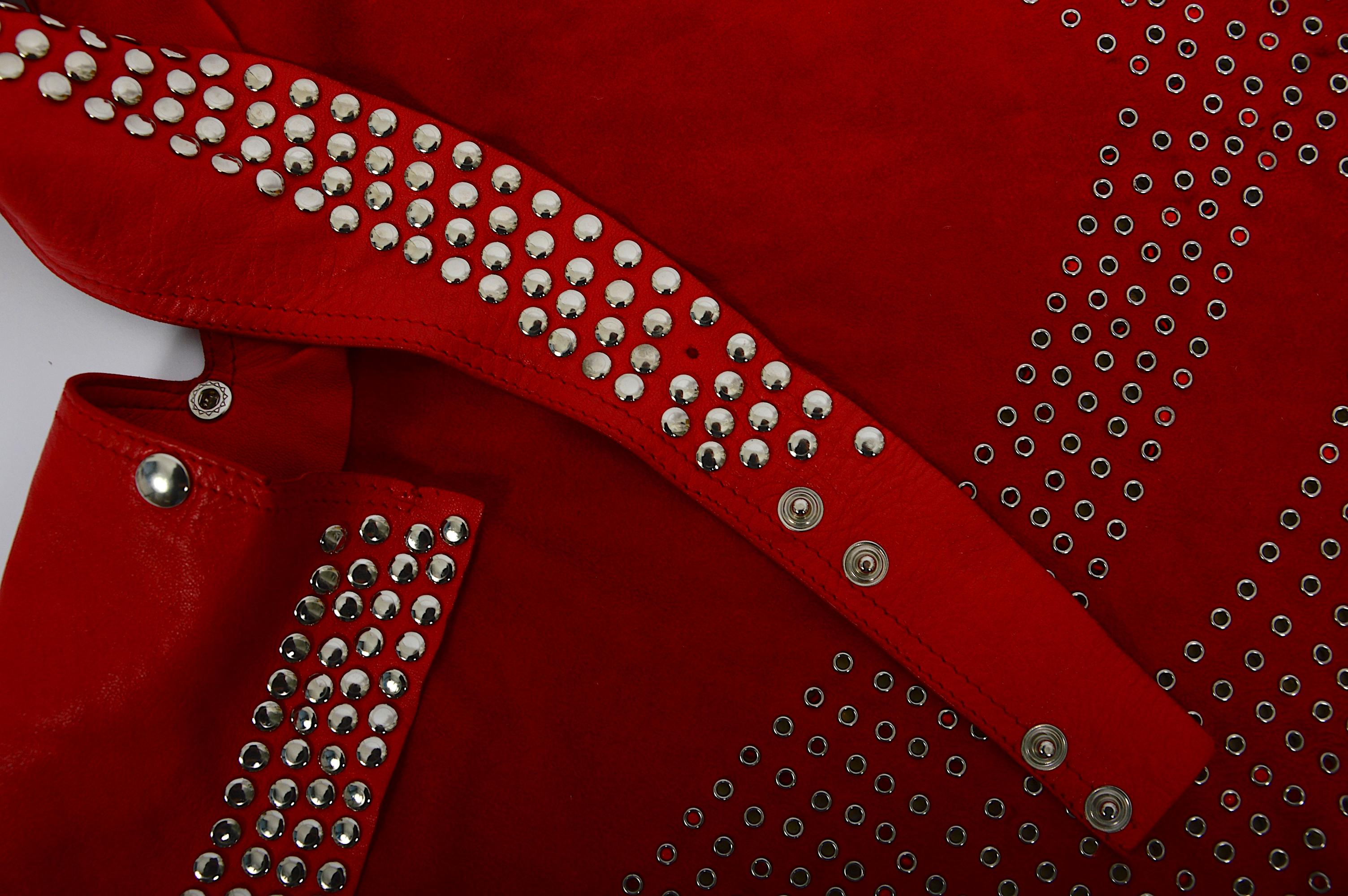 Azzedine Alaia circa 1981 collectors studded embellished red leather belt skirt For Sale 10
