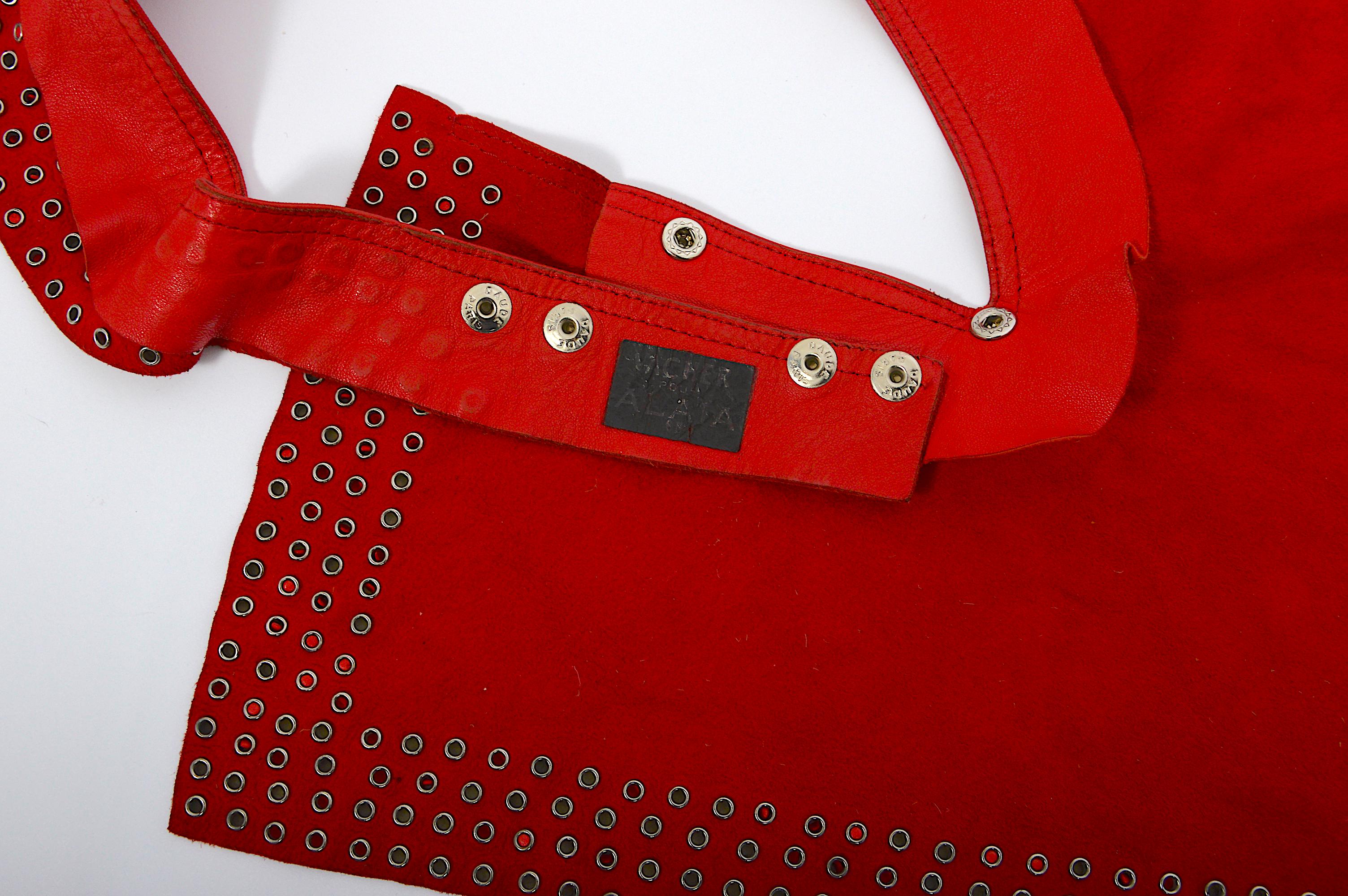 Azzedine Alaia circa 1981 collectors studded embellished red leather belt skirt For Sale 11