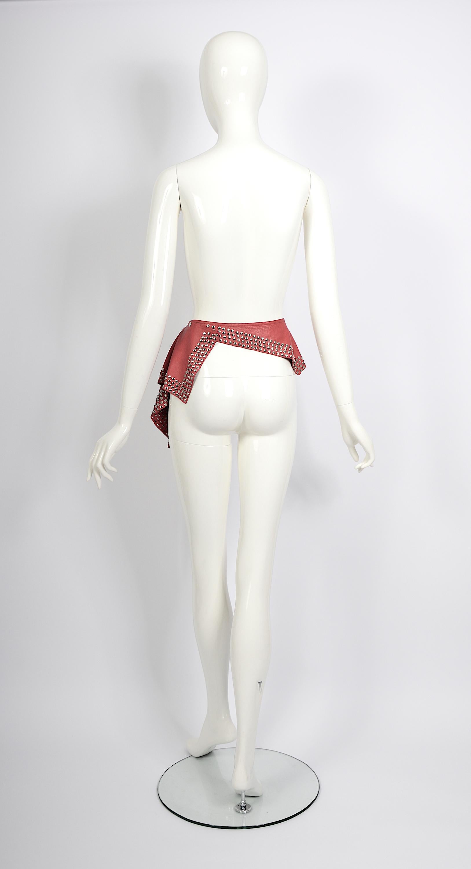 Azzedine Alaia circa 1981 collectors studded embellished red leather belt skirt For Sale 3