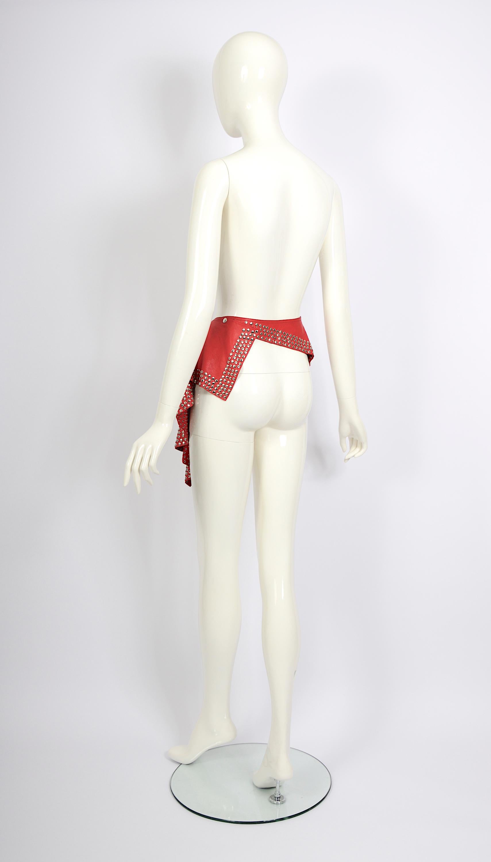 Azzedine Alaia circa 1981 collectors studded embellished red leather belt skirt For Sale 4