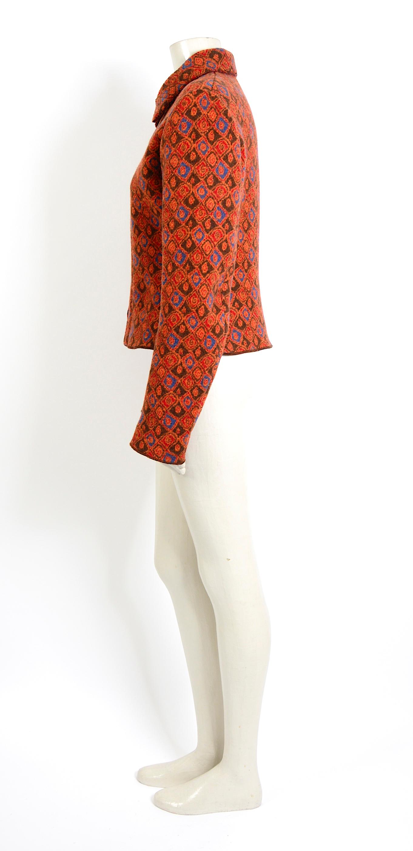 Azzedine Alaia Sammler 1990er Jahre Vintage Jacke aus roter Wolle mit Muster in Orange Damen im Angebot