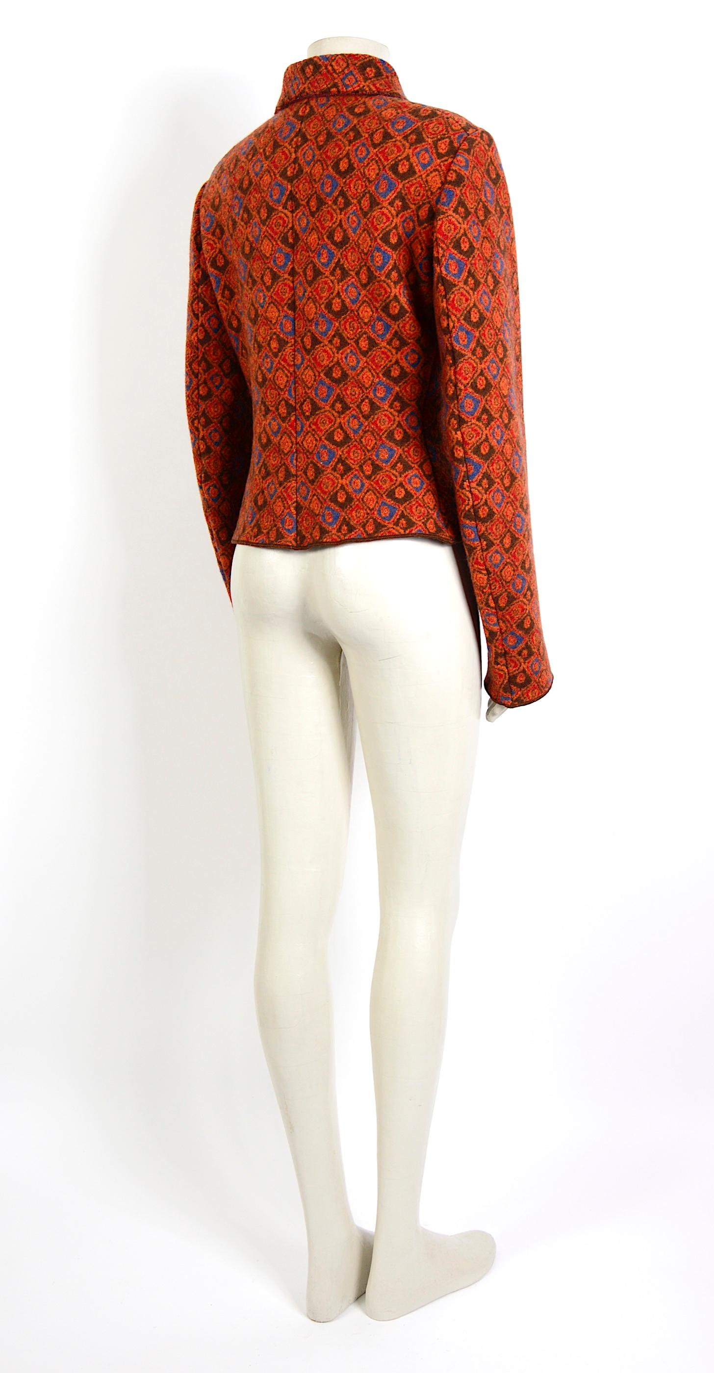 Azzedine Alaia Sammler 1990er Jahre Vintage Jacke aus roter Wolle mit Muster in Orange im Angebot 1