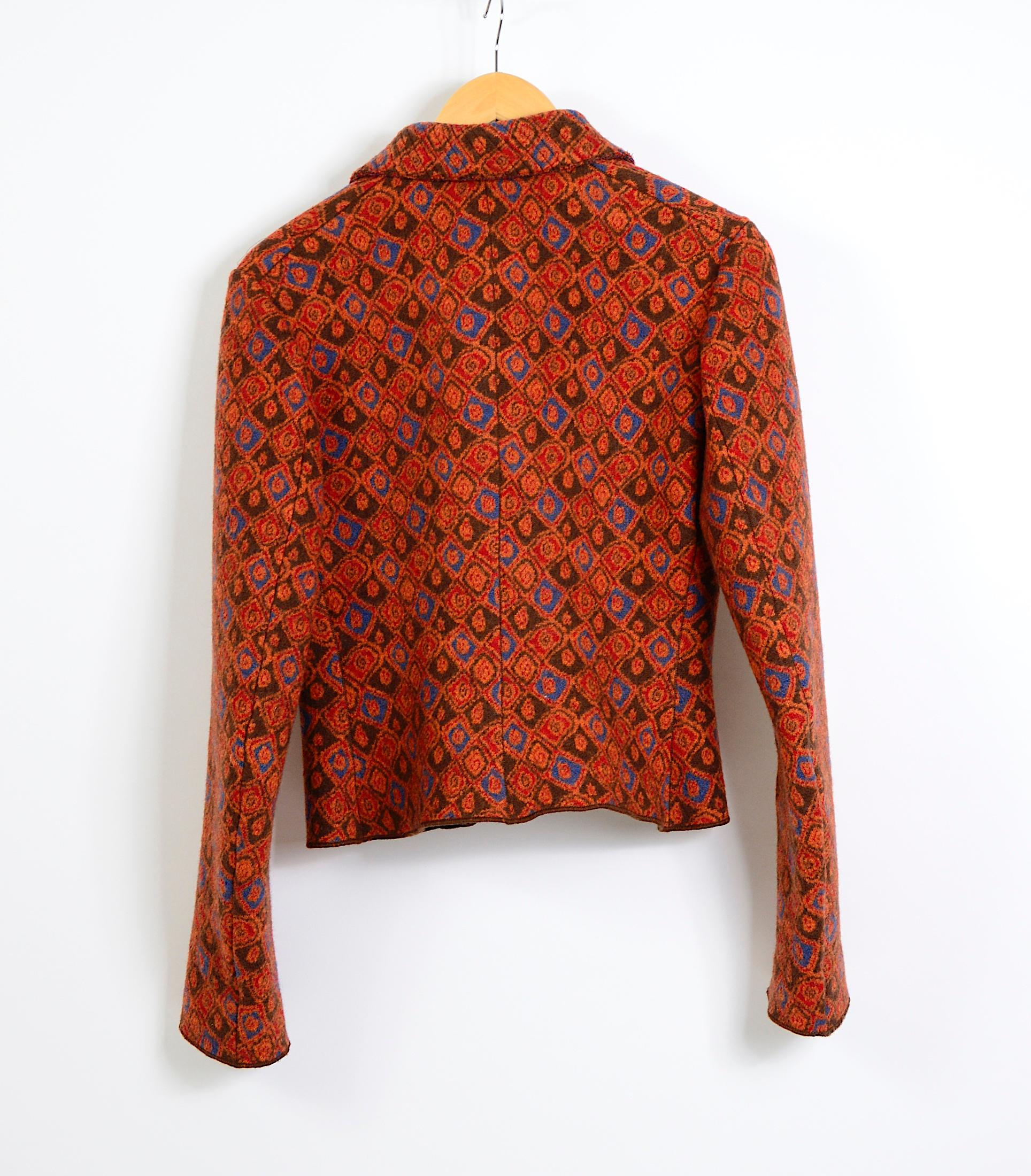 Azzedine Alaia Sammler 1990er Jahre Vintage Jacke aus roter Wolle mit Muster in Orange im Angebot 3