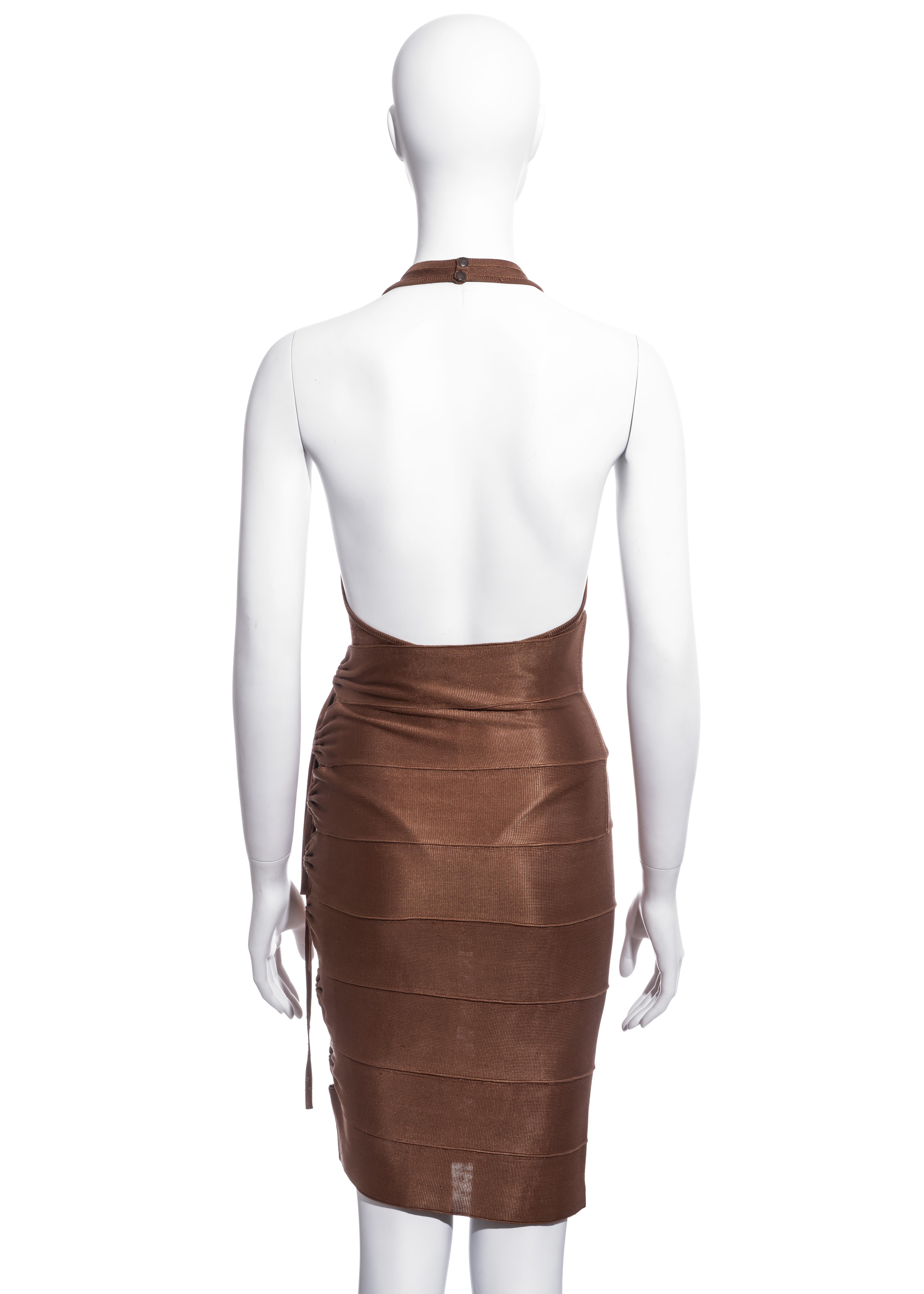 Women's Azzedine Alaia copper acetate bandage skirt and bodysuit, ss 1986 For Sale