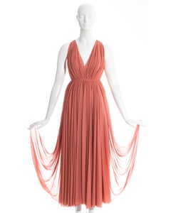 Azzedine Alaia coral jersey pleated Grecian evening dress, ss 1991