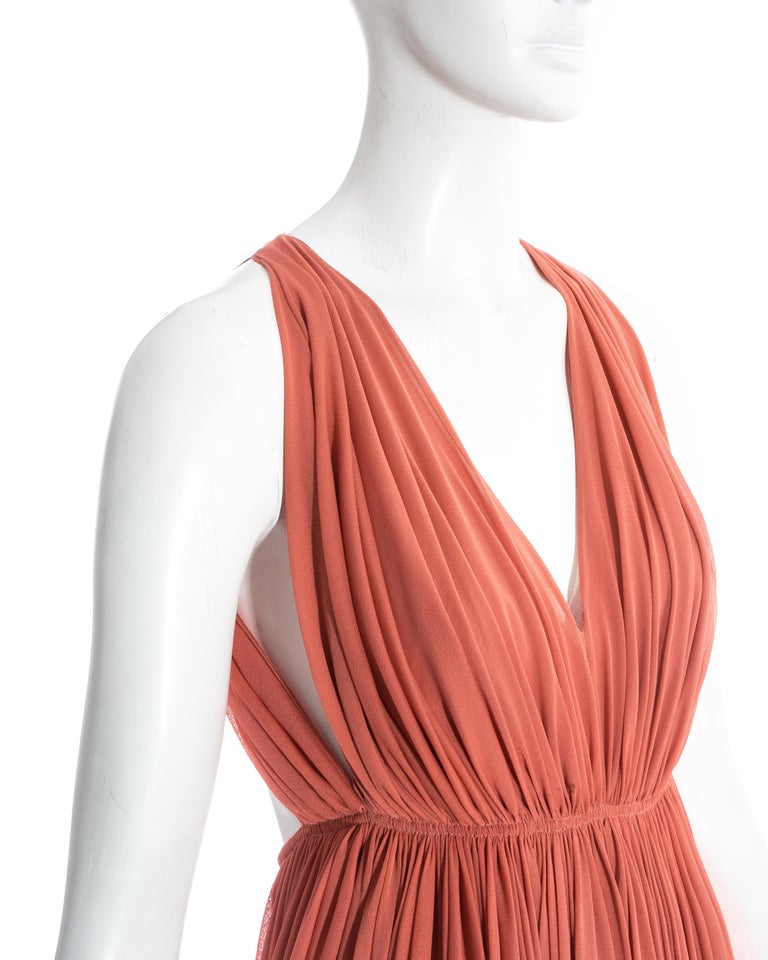 Azzedine Alaia coral jersey pleated Grecian evening dress, ss 1991 at ...