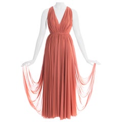 Azzedine Alaia coral jersey pleated Grecian evening dress, ss 1991