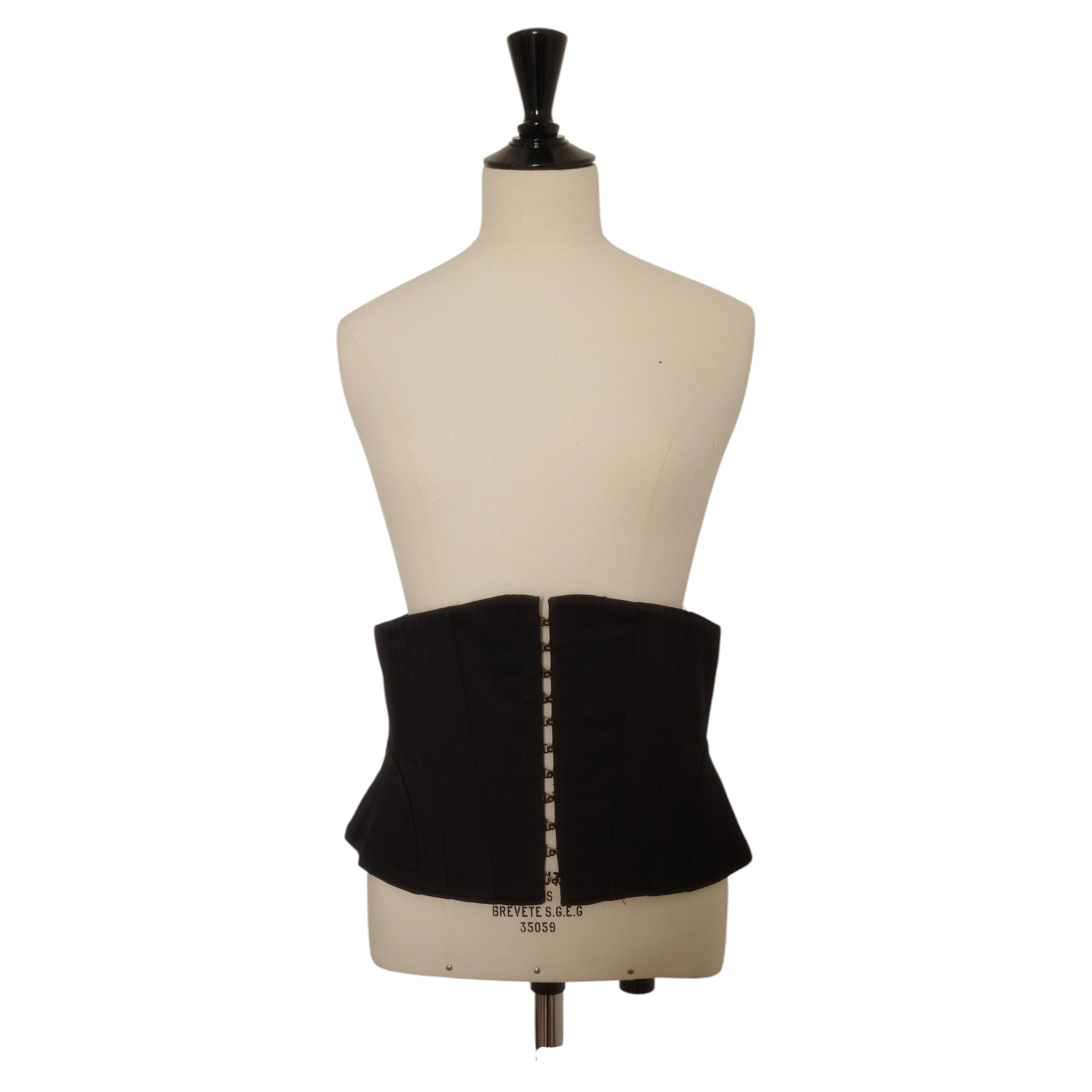 Azzedine Alaïa 1980s Black Cotton Corset with Back Lacing, Size 40 For Sale