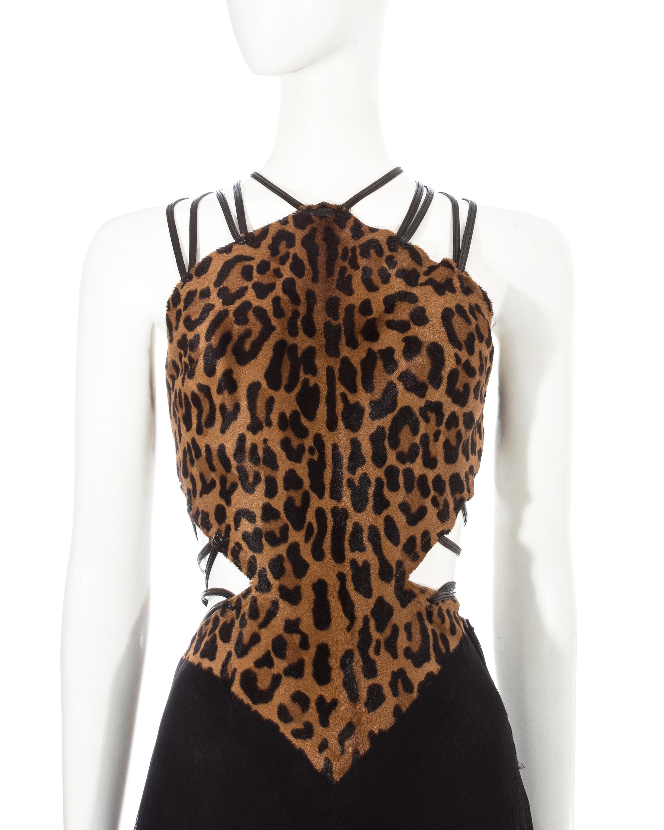 Azzedine Alaia Couture leopard pony hair and silk flared jumpsuit, c. 1996 In Good Condition In London, GB