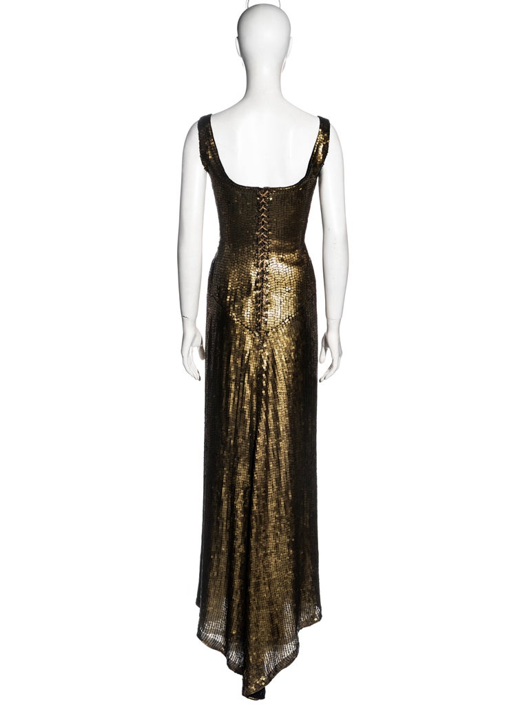 Azzedine Alaia couture metallic gold sequin evening dress, fw 1990 For ...