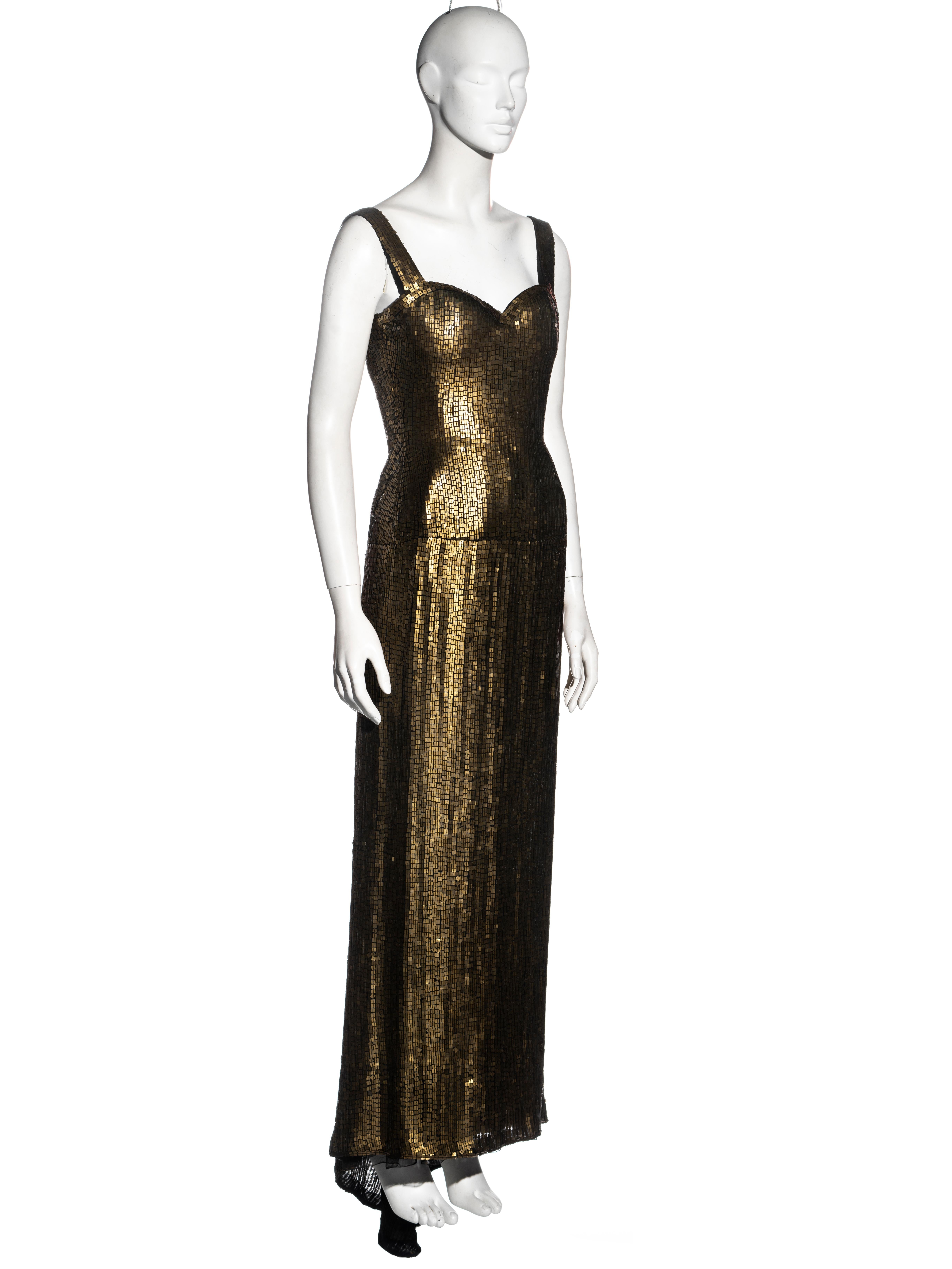 Black Azzedine Alaia couture metallic gold sequin evening dress, fw 1990