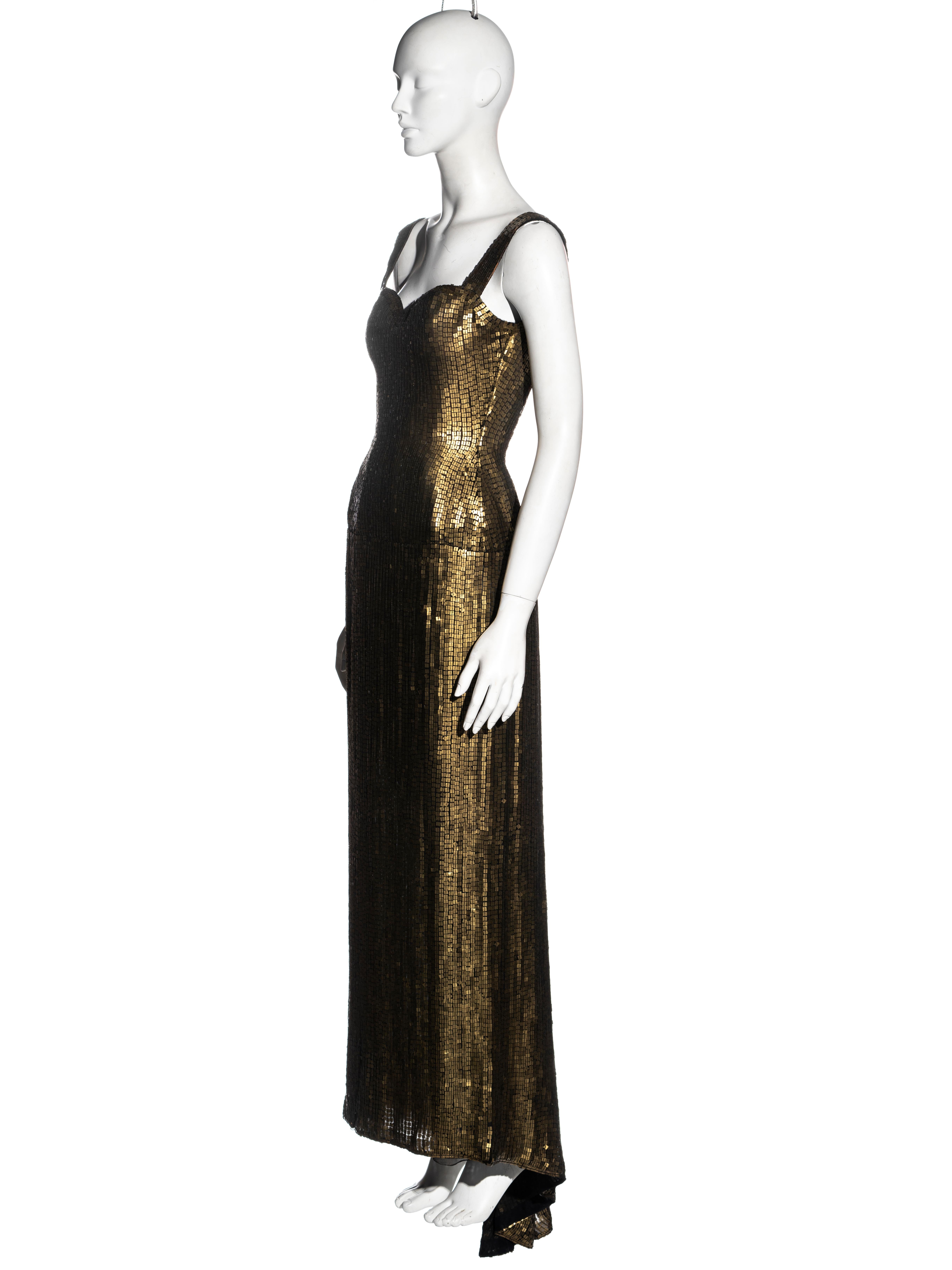 Women's Azzedine Alaia couture metallic gold sequin evening dress, fw 1990
