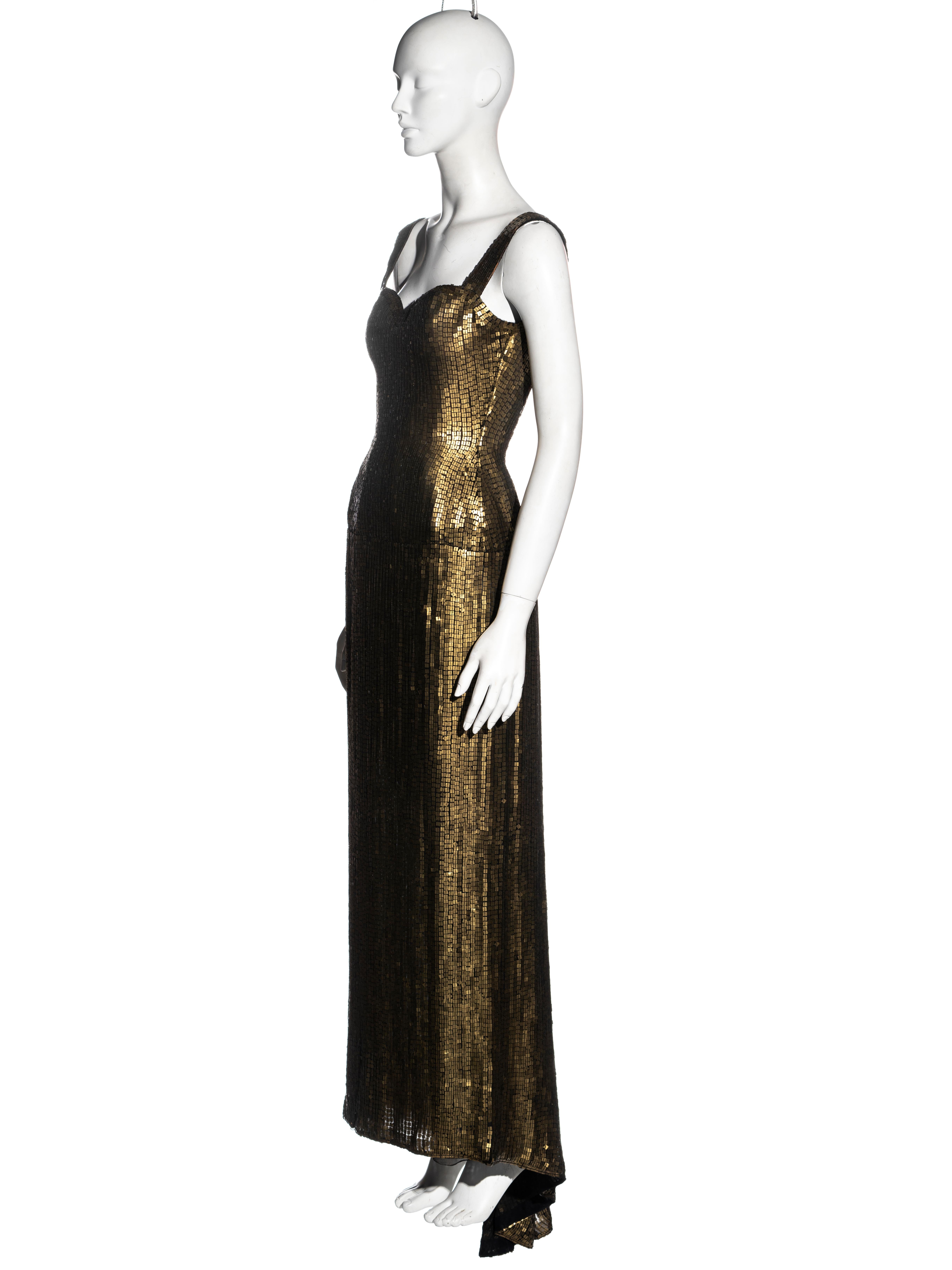 Azzedine Alaia Couture Metallic-Abendkleid mit goldenen Pailletten, H/W 1990 1