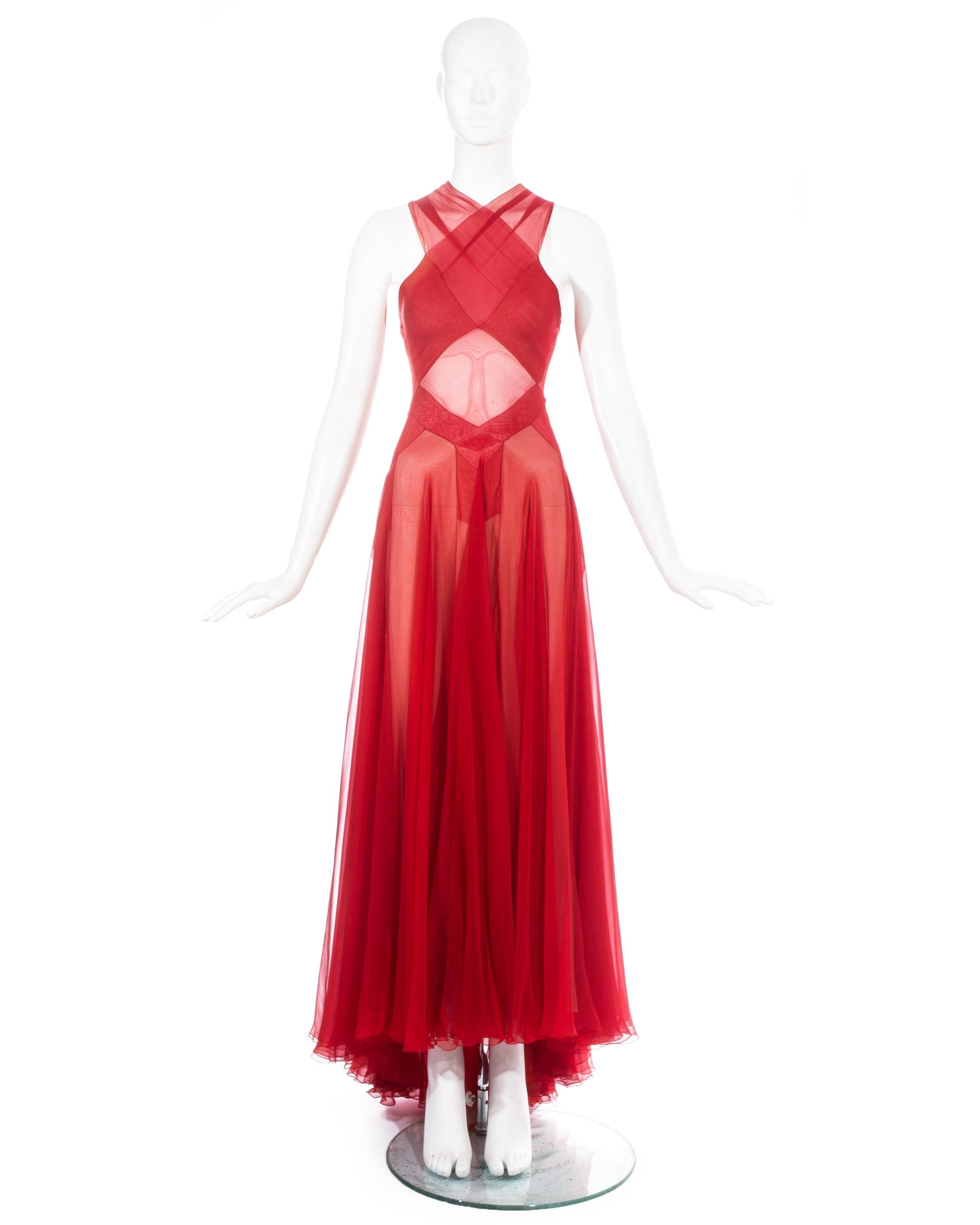 Azzedine Alaia Couture red silk evening dress. 

- Extremely rare design made for an exclusive Azzedine Alaia client in 1996 

c. 1996