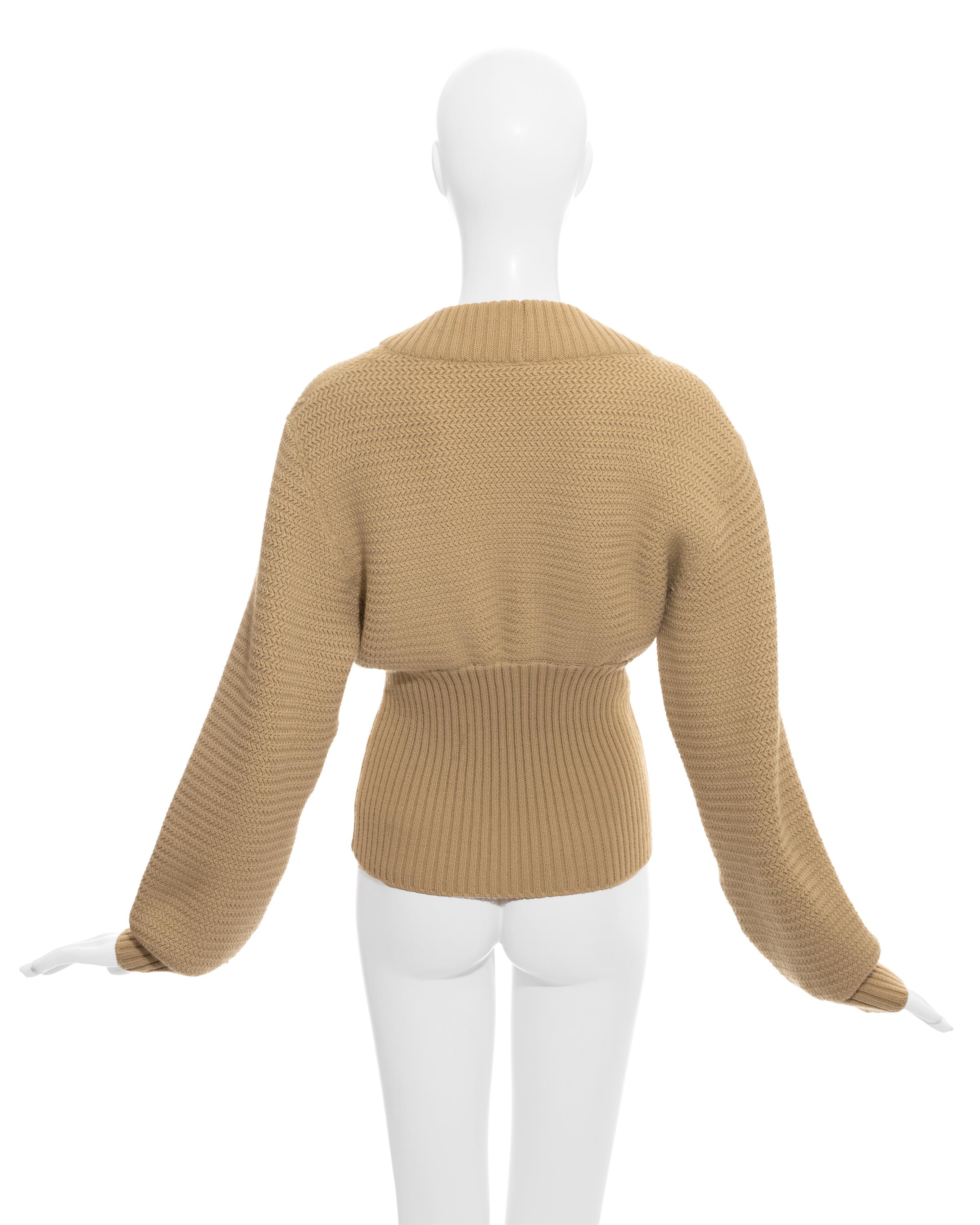 De las mujeres Azzedine Alaia Chaqueta de punto de lana color crema con cremallera, fw 1985