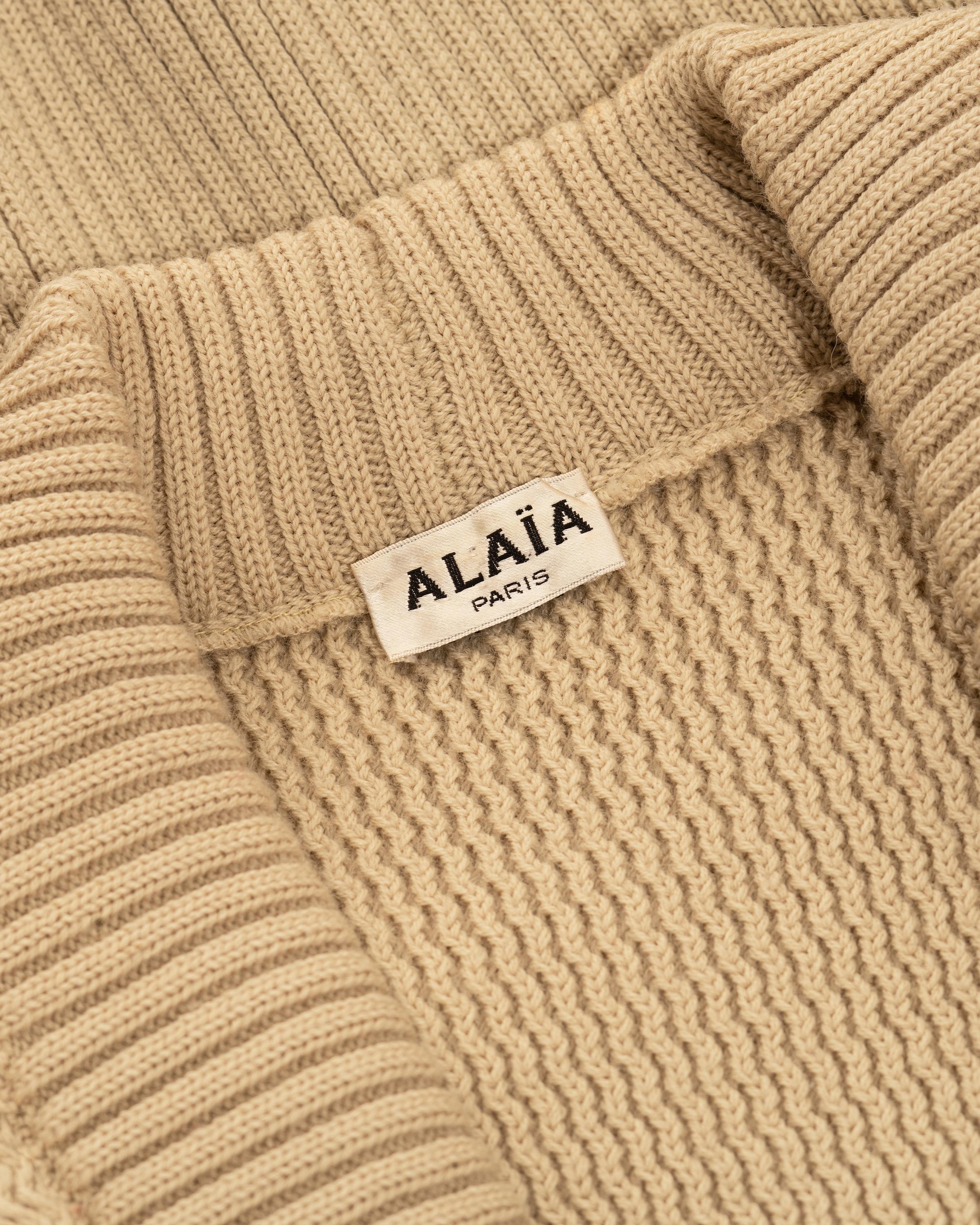 Brown Azzedine Alaia cream knit wool cardigan with zipper, fw 1985