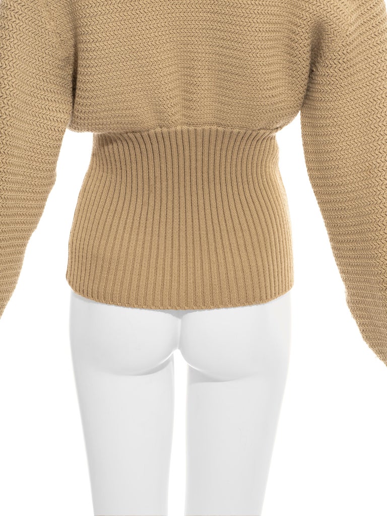 Azzedine Alaia cream knit wool cardigan with zipper, fw 1985 at 