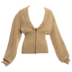 Azzedine Alaia cream knit wool cardigan with zipper, fw 1985