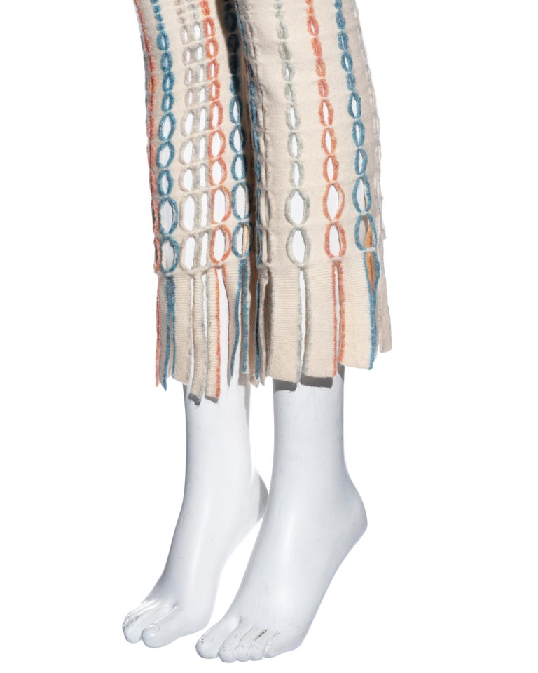 Azzedine Alaia cream perforated boiled wool leggings, fw 1993 For Sale 1
