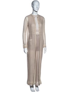 Azzedine Alaia cream rayon knit 5 piece pant suit set, ss 1992
