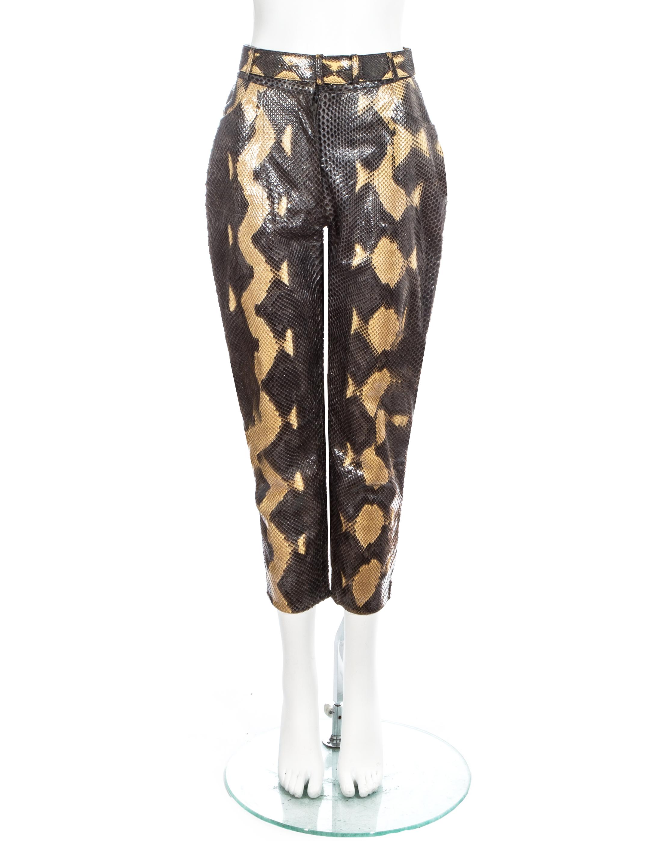Azzedine Alaia; cream and grey python snakeskin pants. High waisted, cropped leg, matching belt.

Spring-Summer 1991