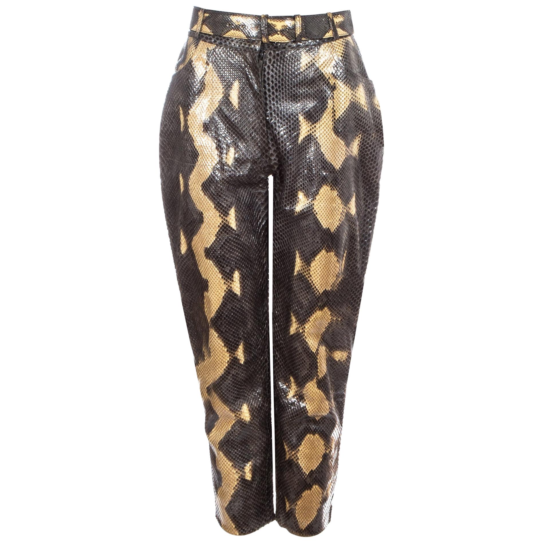 Azzedine Alaia cream snakeskin high waisted pants with matching belt, ss 1991