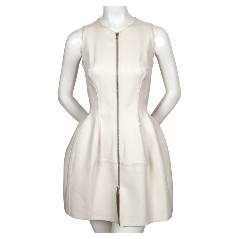 AZZEDINE ALAIA cream tulip dress with zipper front For Sale at 1stDibs