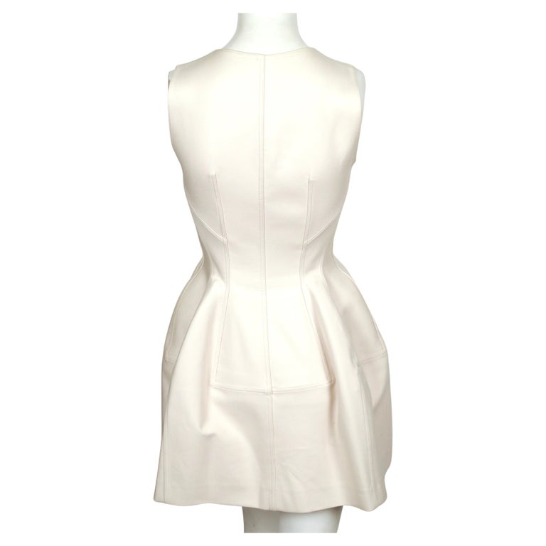 AZZEDINE ALAIA cream tulip dress with zipper front For Sale at 1stDibs