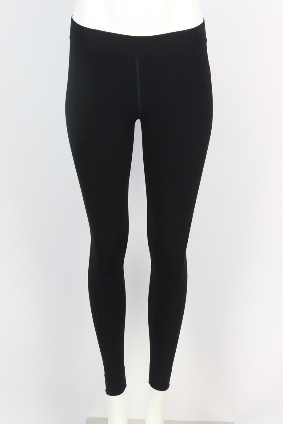 Azzedine Alaïa cropped stretch knit leggings. Black. Pull on. 66% Viscose, 16% polyamide, 14% polyester, 4% elastane. Size: FR 36 (UK 8, US 4, IT 40). Waist: 23 in. Hips: 31 in. Length: 33 in. Inseam: 24.75 in. Rise: 9 in. Very good condition - No