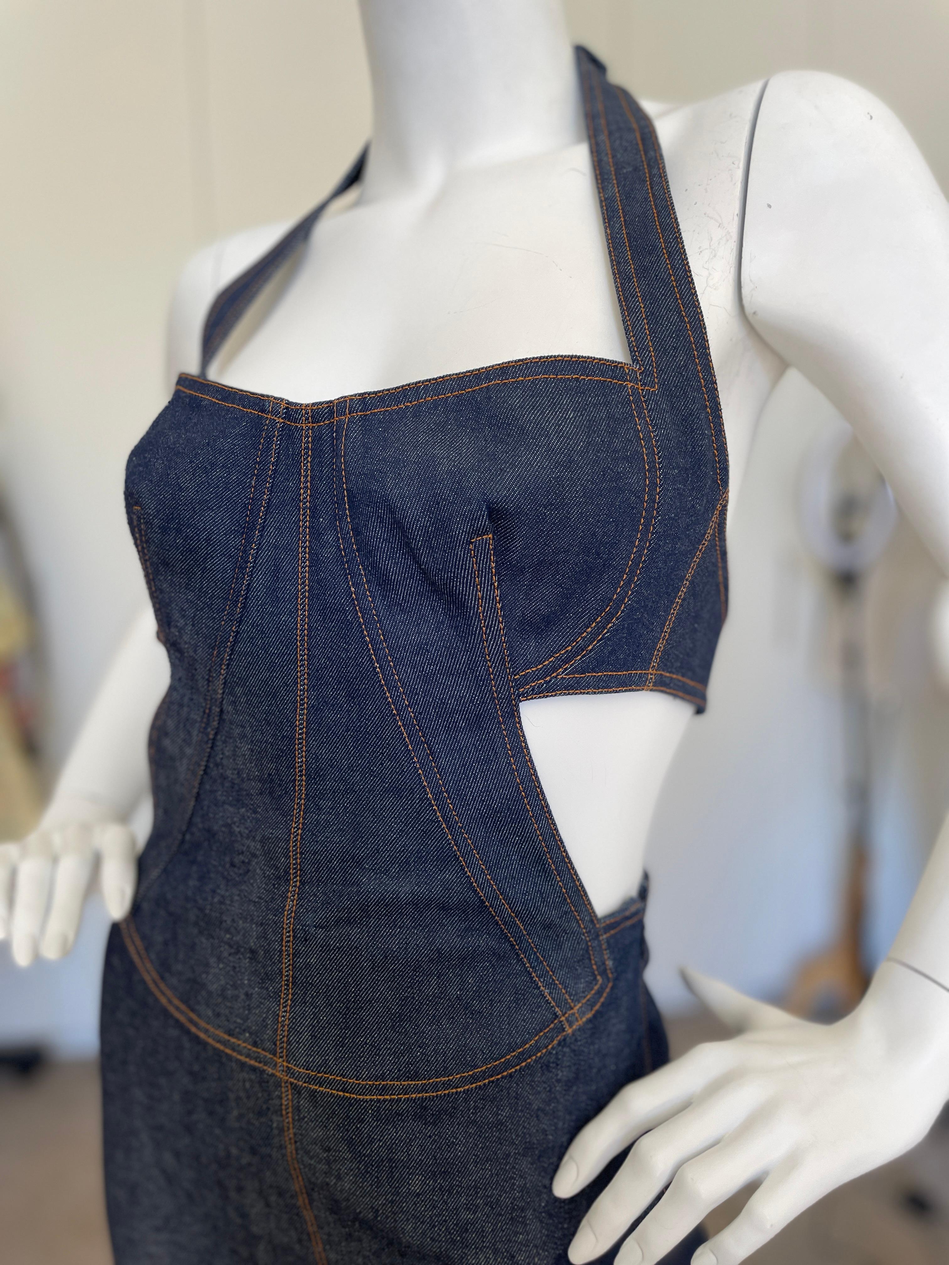 Azzedine Alaia Denim Cut Out Dress with Corset Lace Details 1986 Reissue  NEW 1